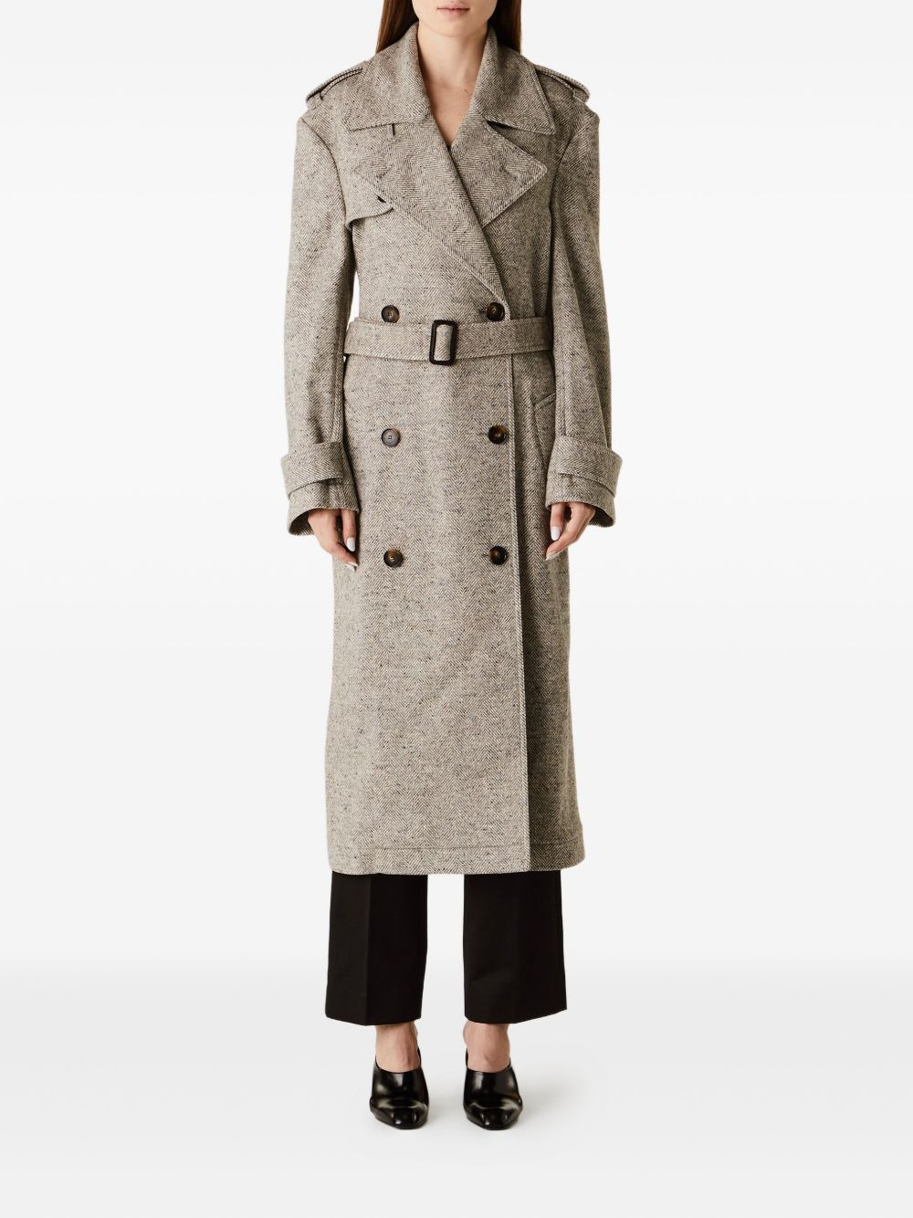 herringbone belted coat - 2