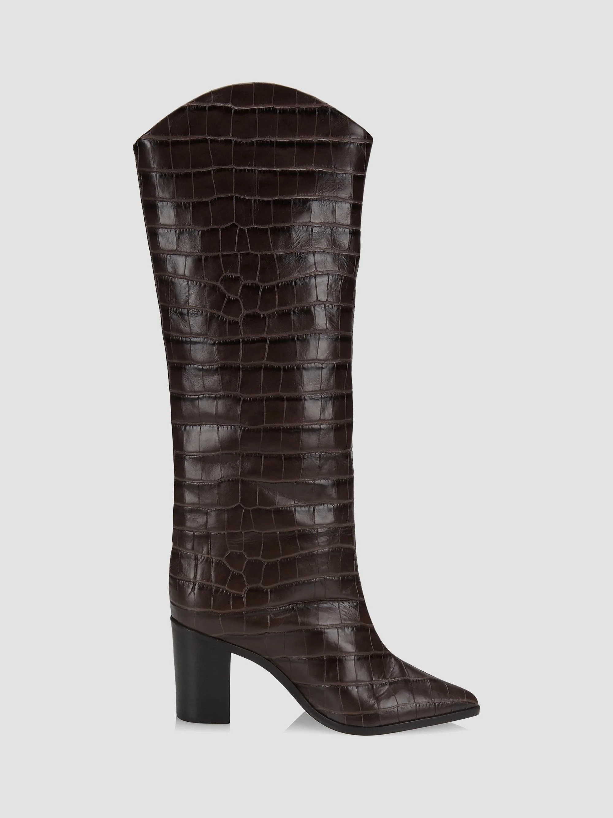 Women's Analeah Leather High-Heel Boots - Dark Chocolate - 1