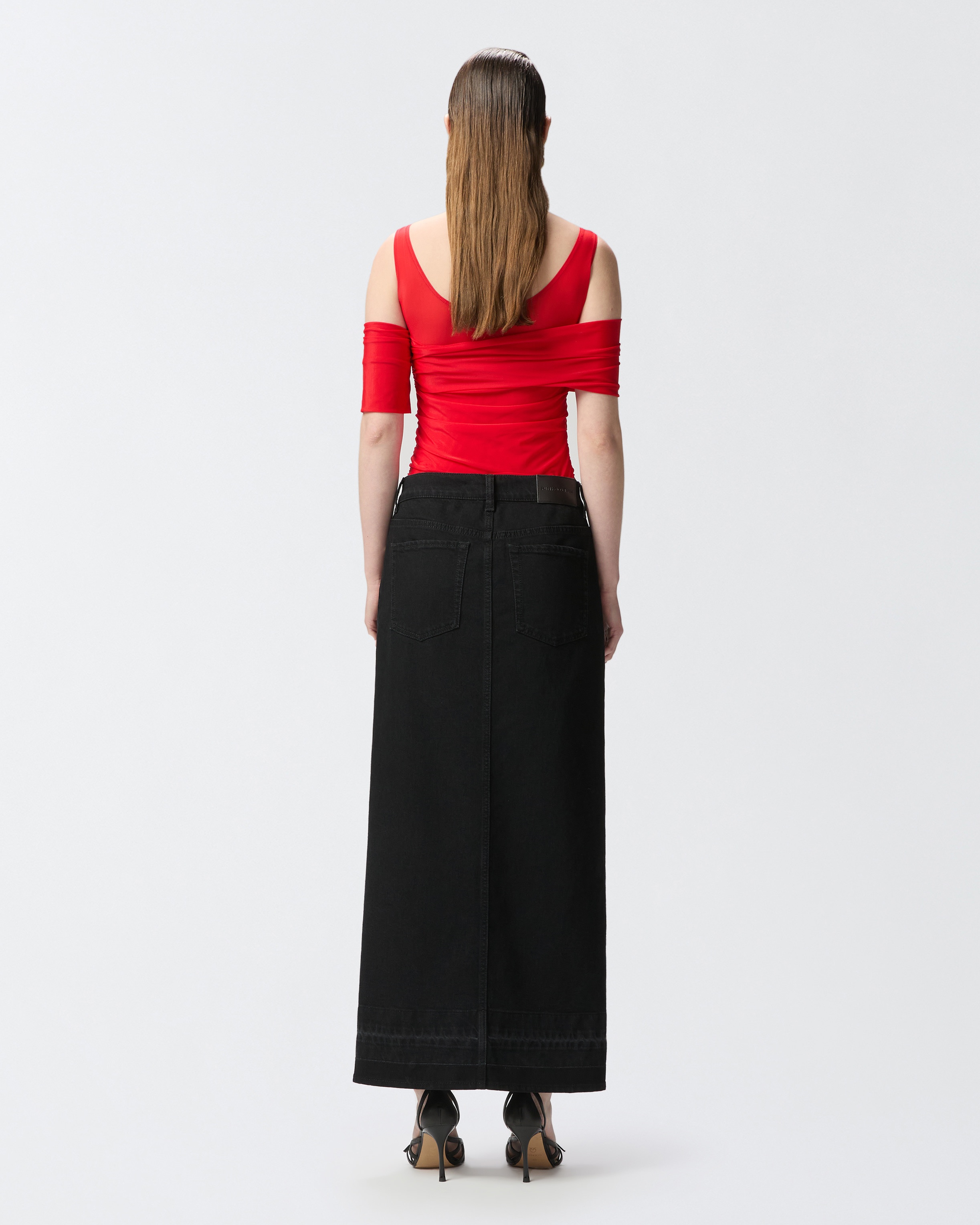 LONG SKIRT IN BLACK DENIM WITH SLIT - 4