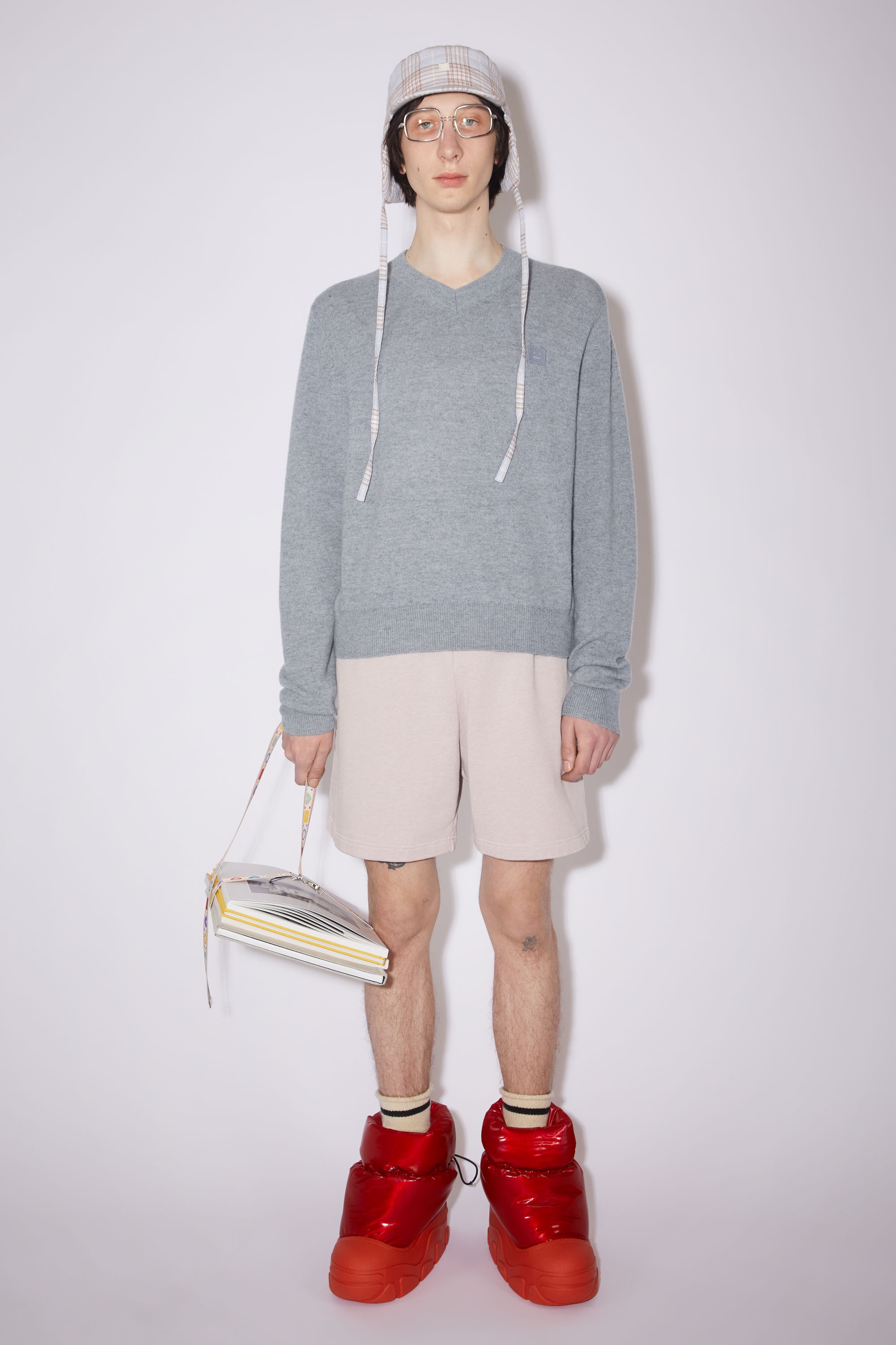 Wool v-neck sweater - Grey Melange - 2