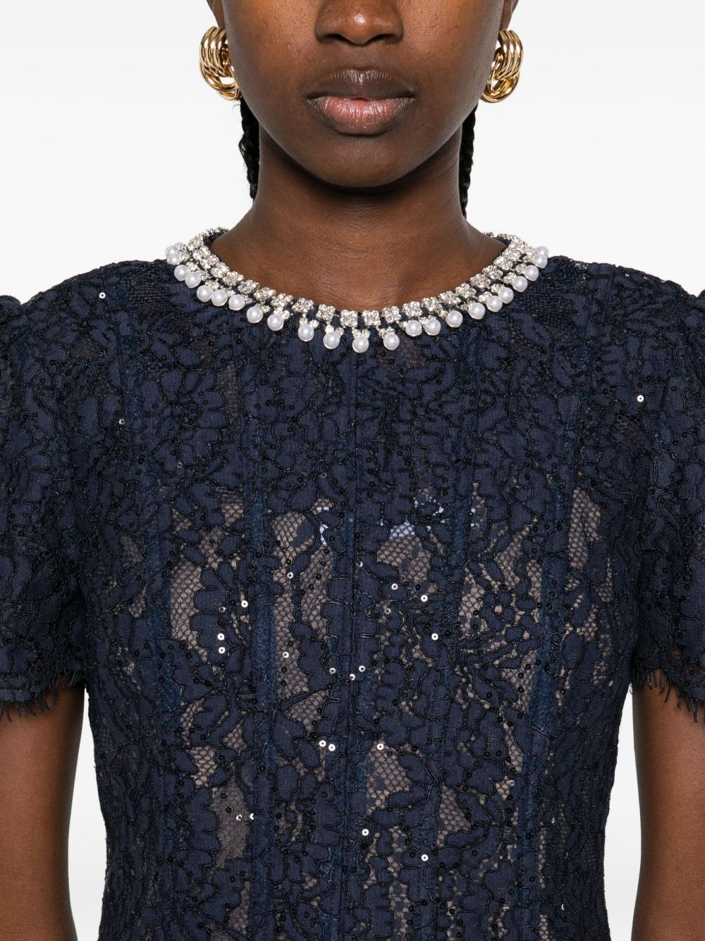 sequin-embellished lace dress - 5