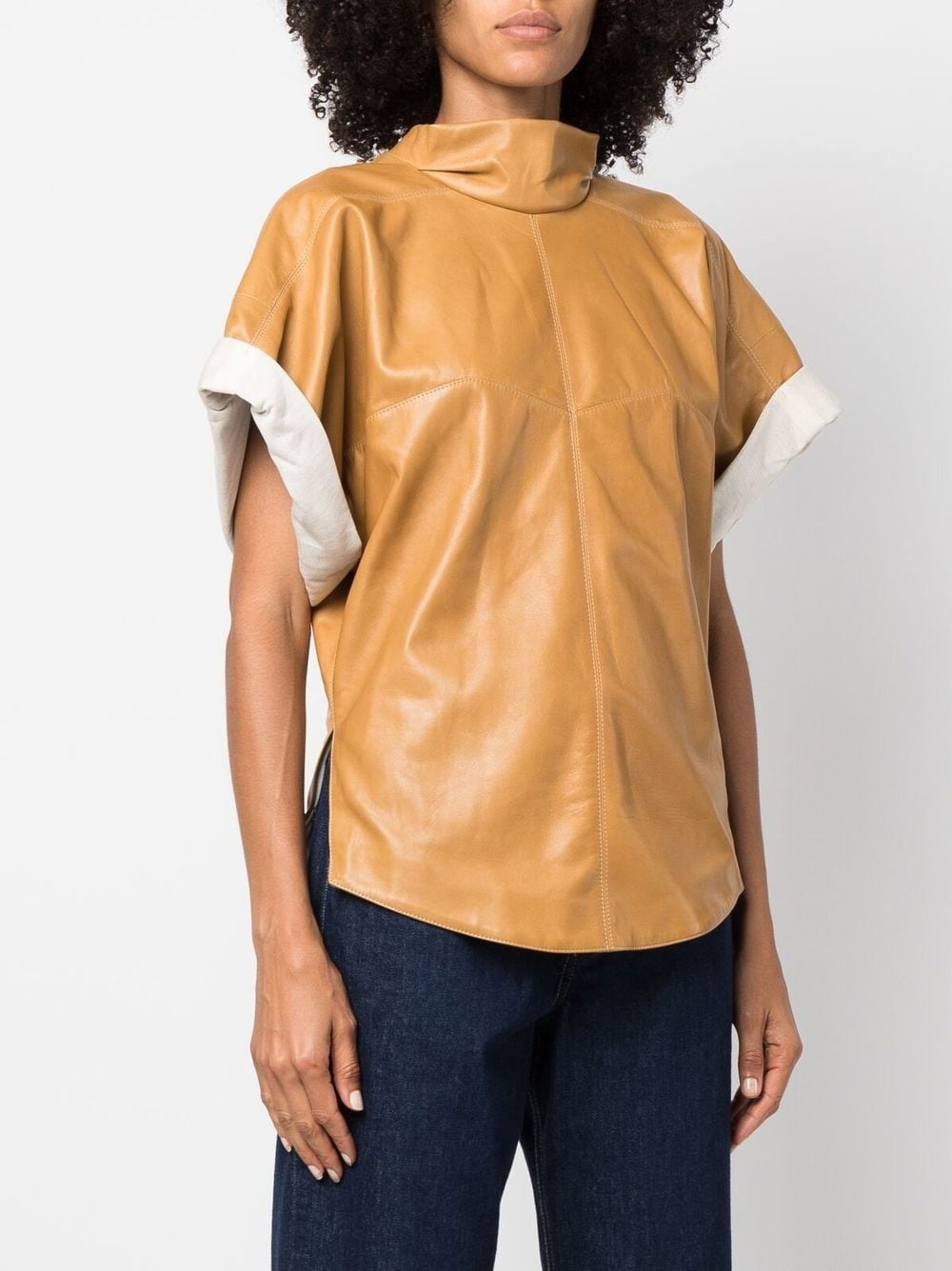 Baiao roll-sleeve leather top - 3