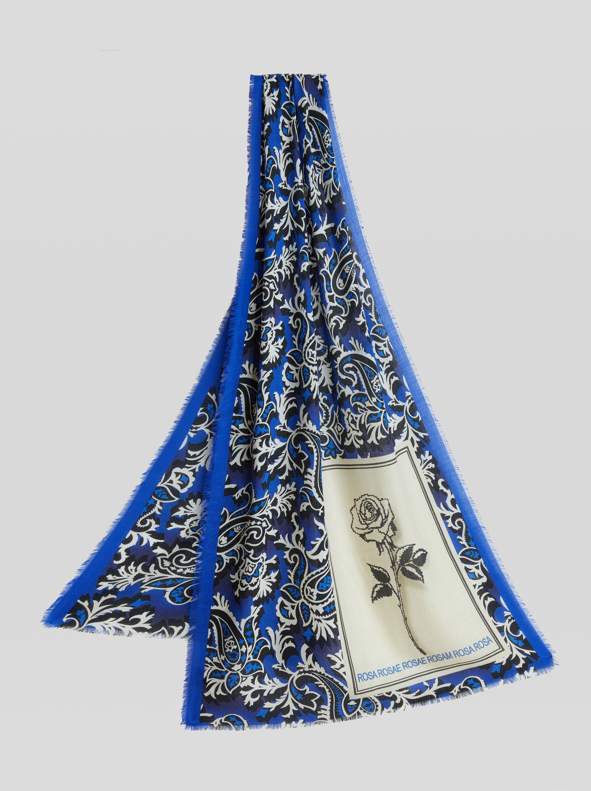 PAISLEY WOOL AND SILK SCARF WITH ROSE - 1