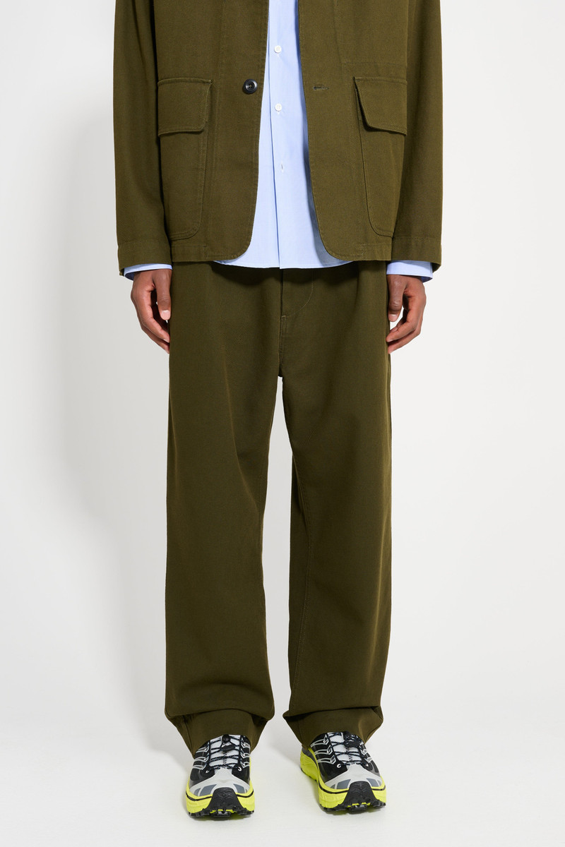 MARGARET HOWELL MHL SLIDE ADJUSTOR TROUSER COTTON WOOL DRILL MOSS 1