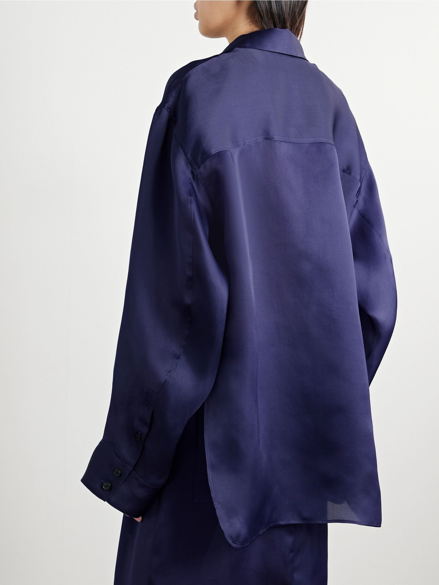 Herschel oversized silk-organza shirt Blue - 3