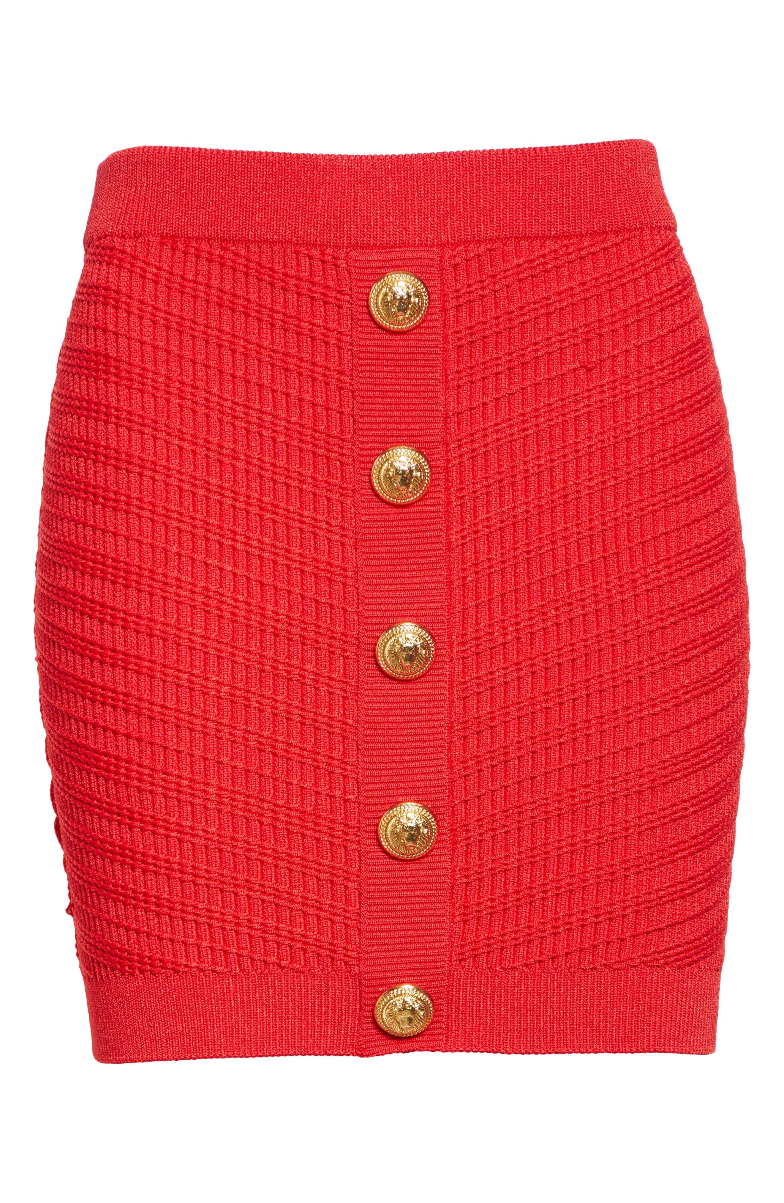 Balmain Button Detail Knit Miniskirt in Bright Red at Nordstrom - 6