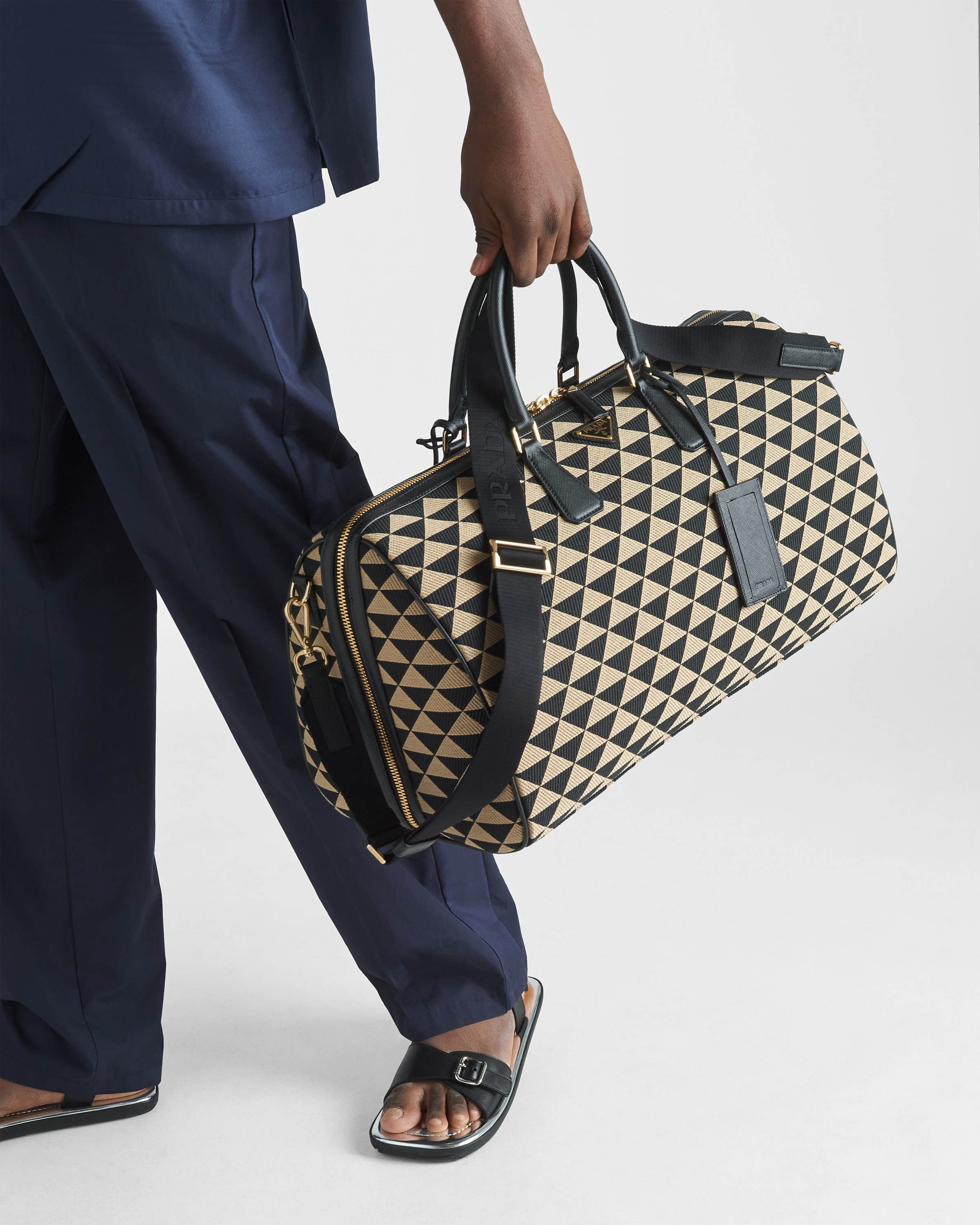 Large Prada Symbole embroidered fabric travel bag - 9