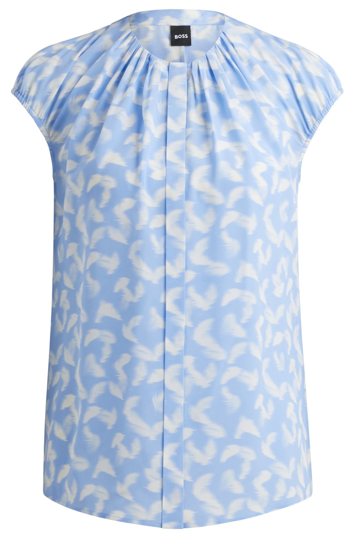 COLLARLESS CAP-SLEEVE BLOUSE IN PRINTED SILK - 1