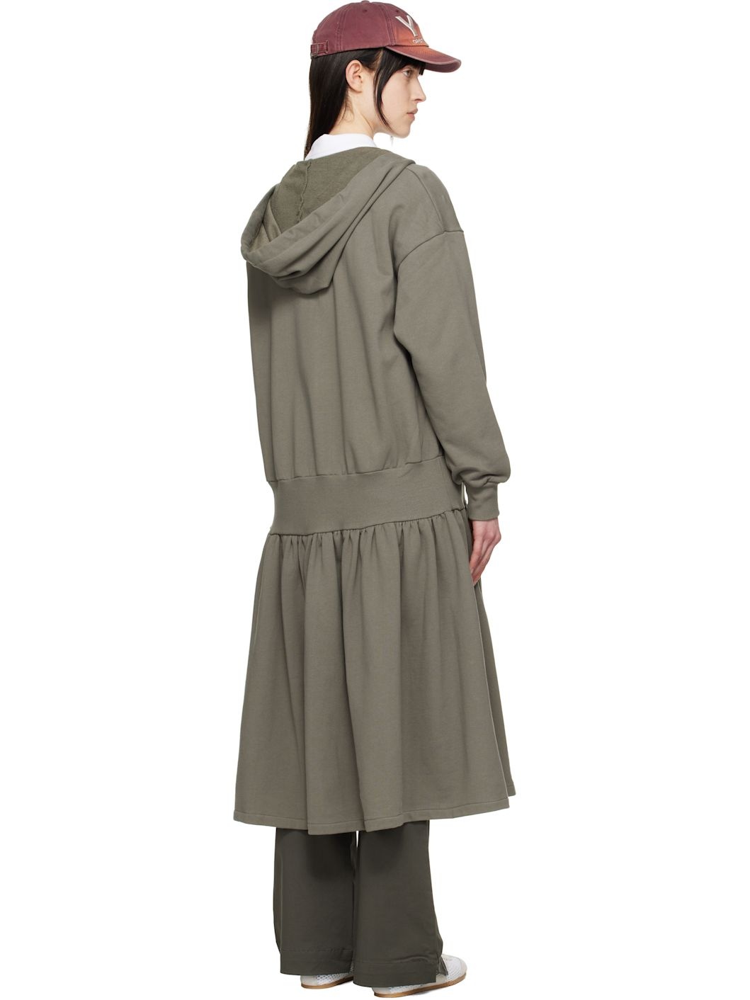 Gray Jersey Shirring Hoodie Midi Dress - 3