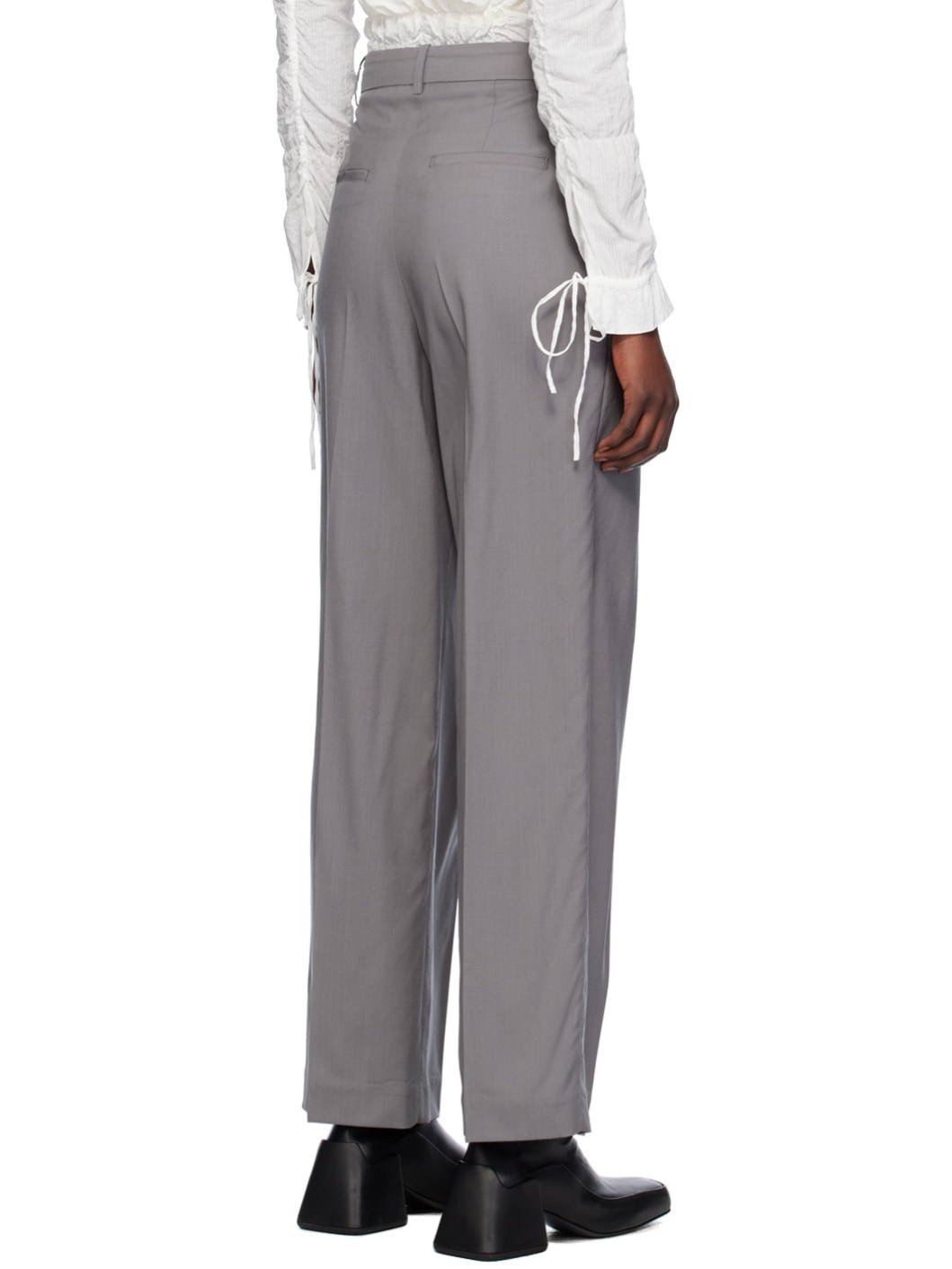 Gray Wide-Leg Trousers - 3