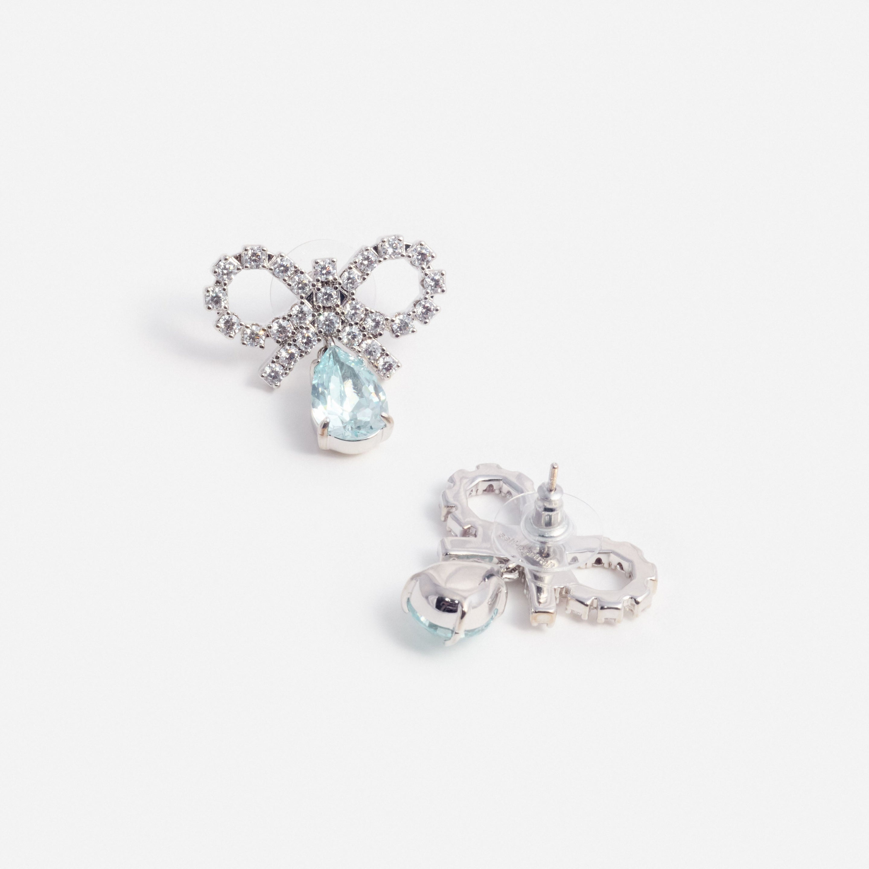 Micro Bow Blue Droplet Earrings - 2