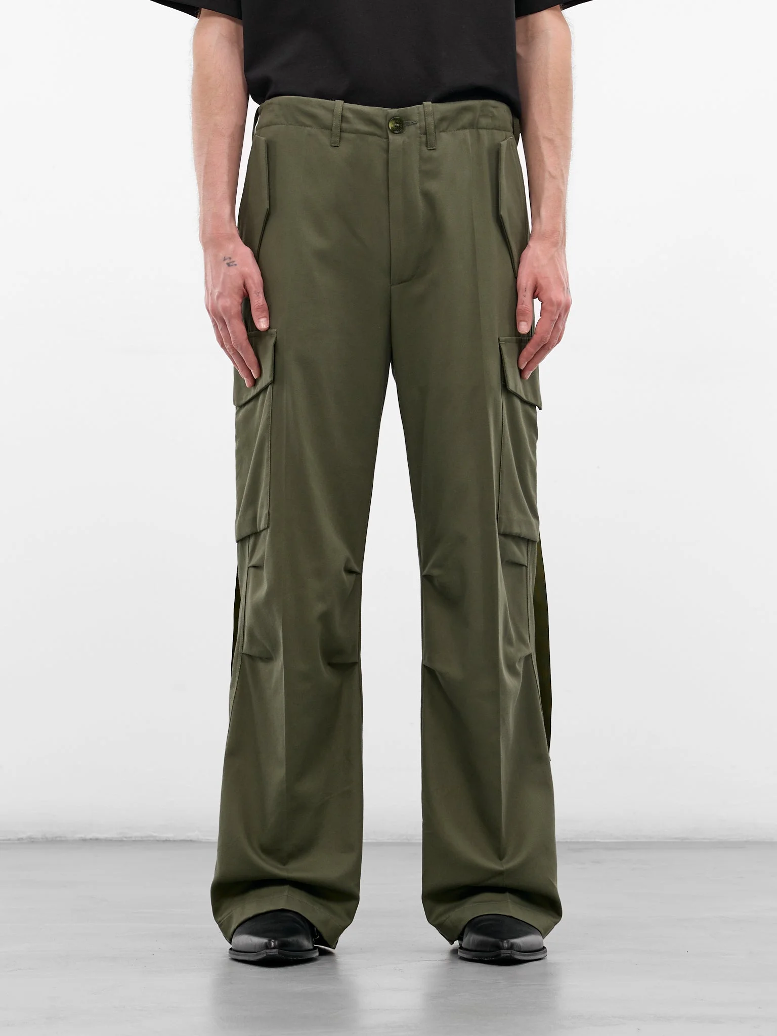 Safari Green Cashmere Cargo Pants - 1