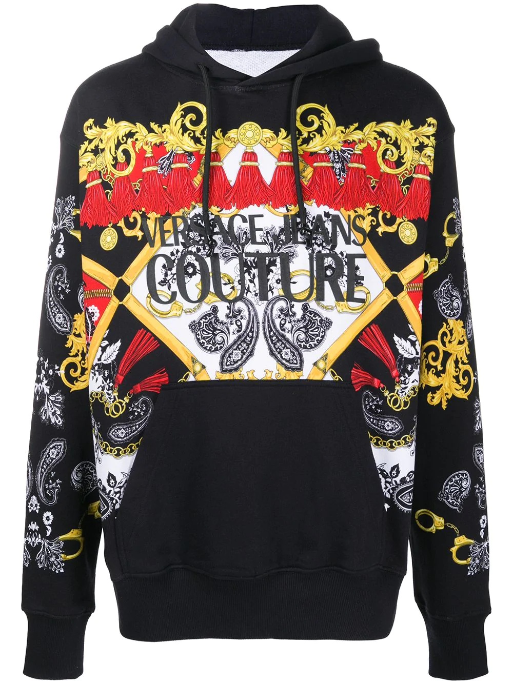 baroque logo print drawstring hoodie - 1