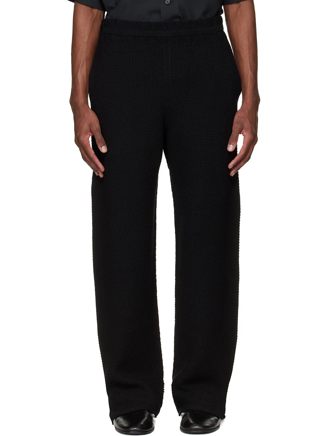 Black Rustic Knit Trousers - 1
