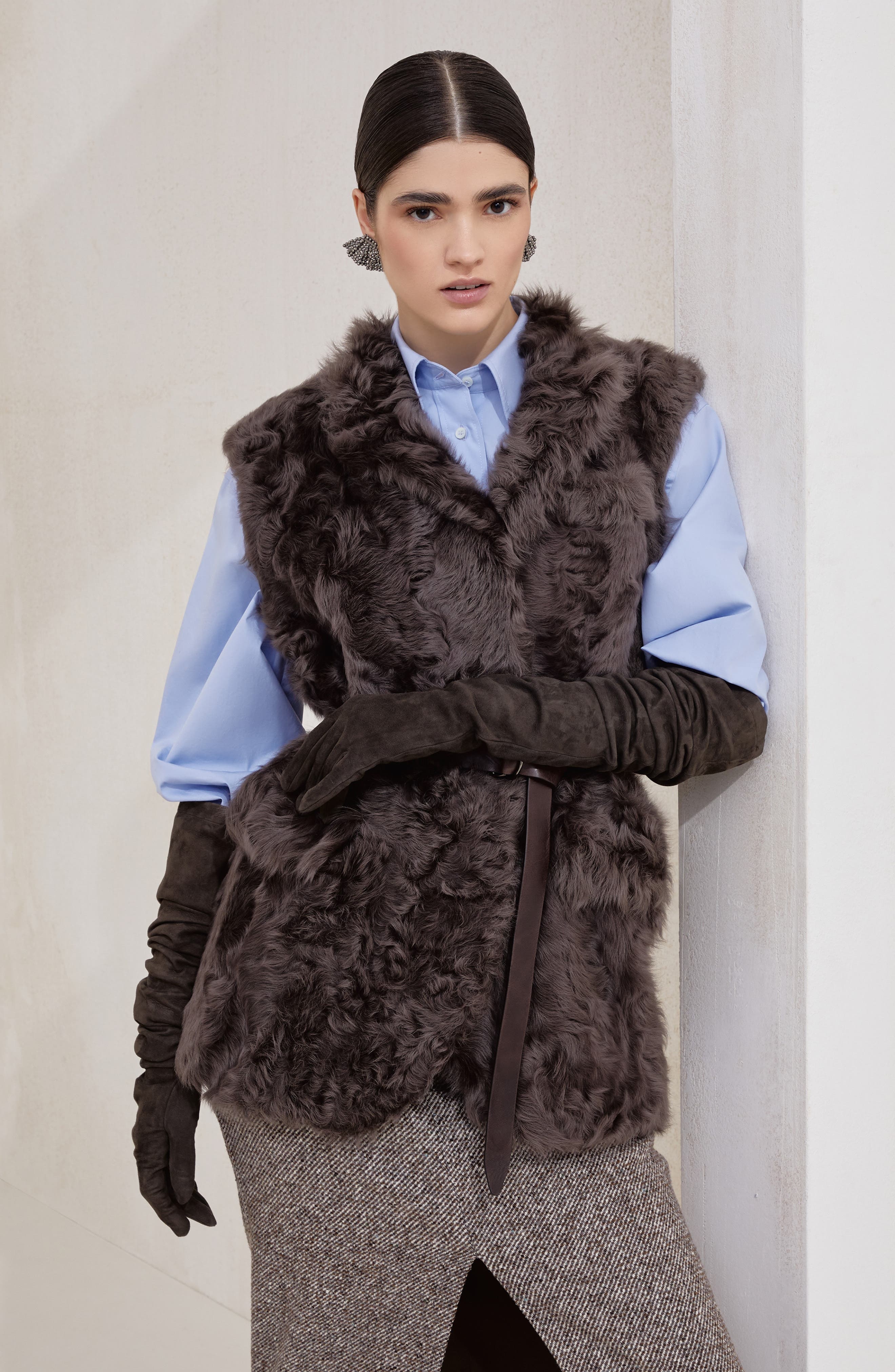 Brunello Cucinelli Wavy shearling vest in Rust Brown at Nordstrom - 5