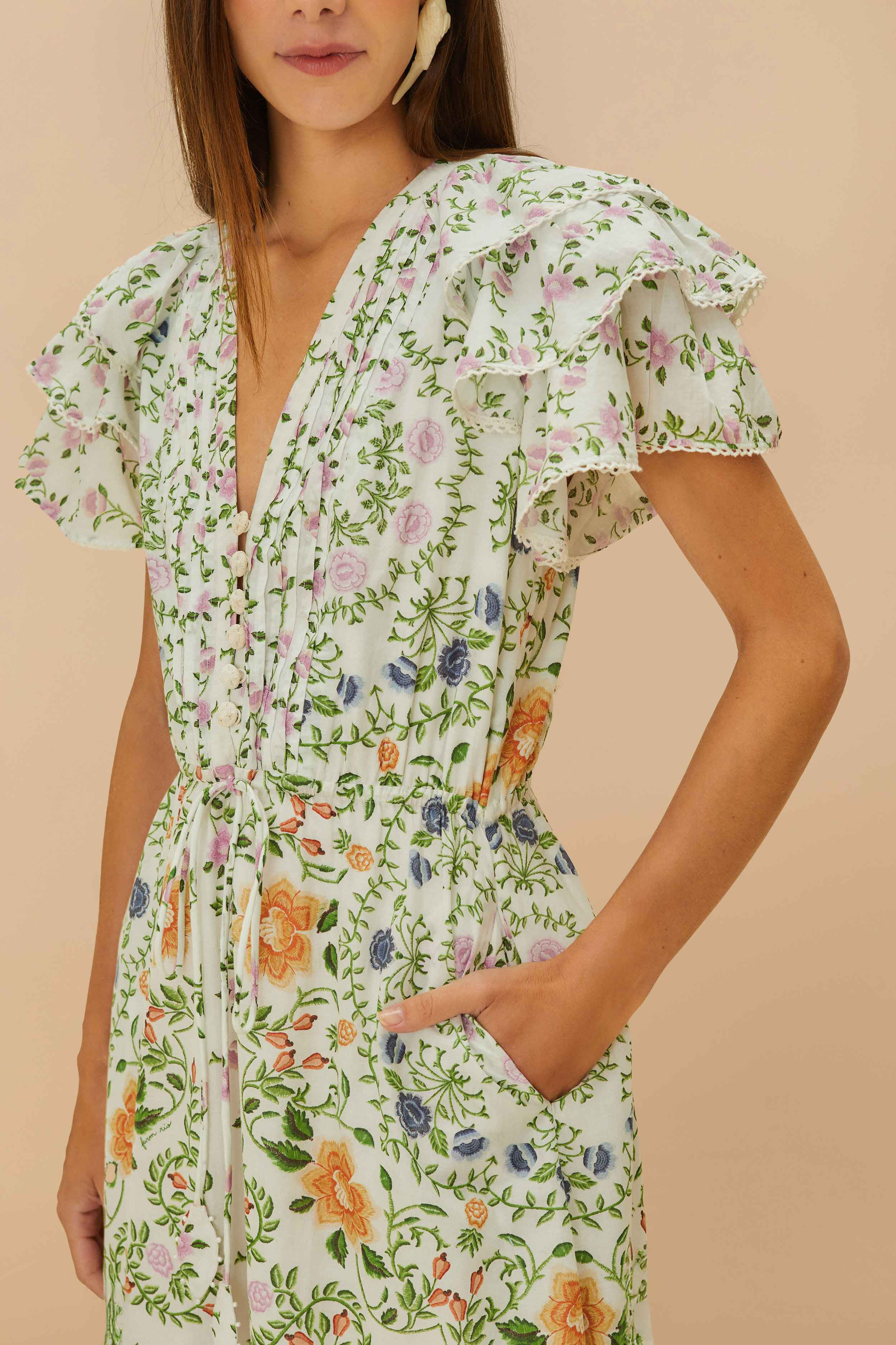 Off-White Folk Floral Lace Midi Dress - 3