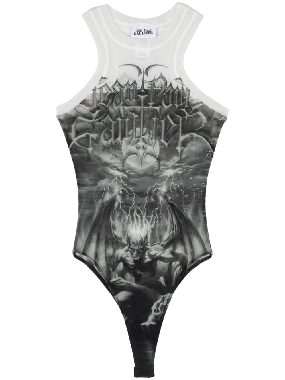 graphic-print mesh bodysuit - 1