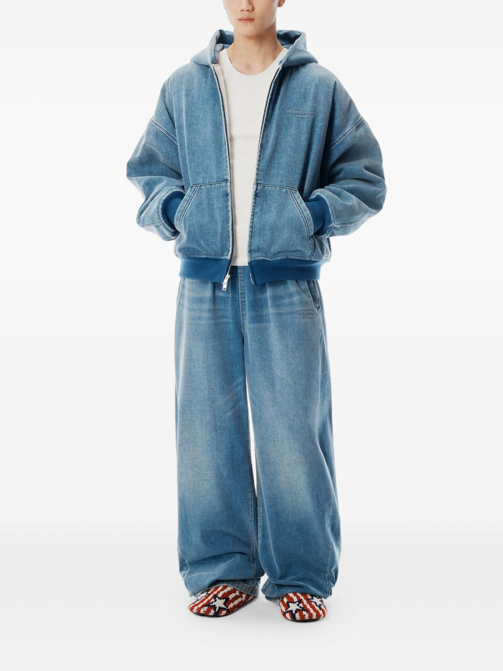 hooded zip-up denim jacket - 3