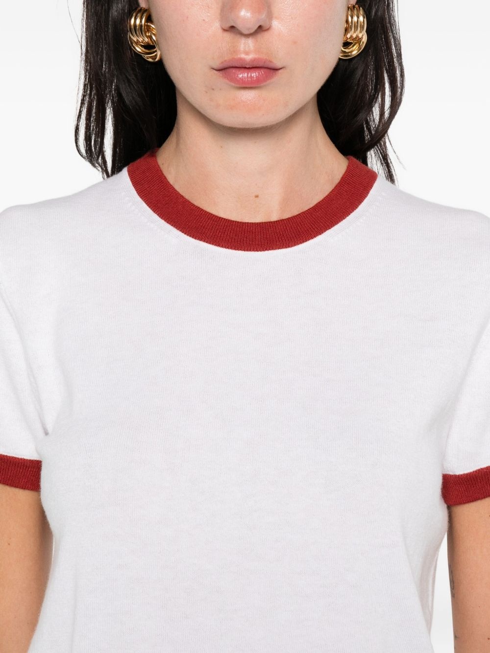 contrast-trim cotton-cashmere t-shirt - 5