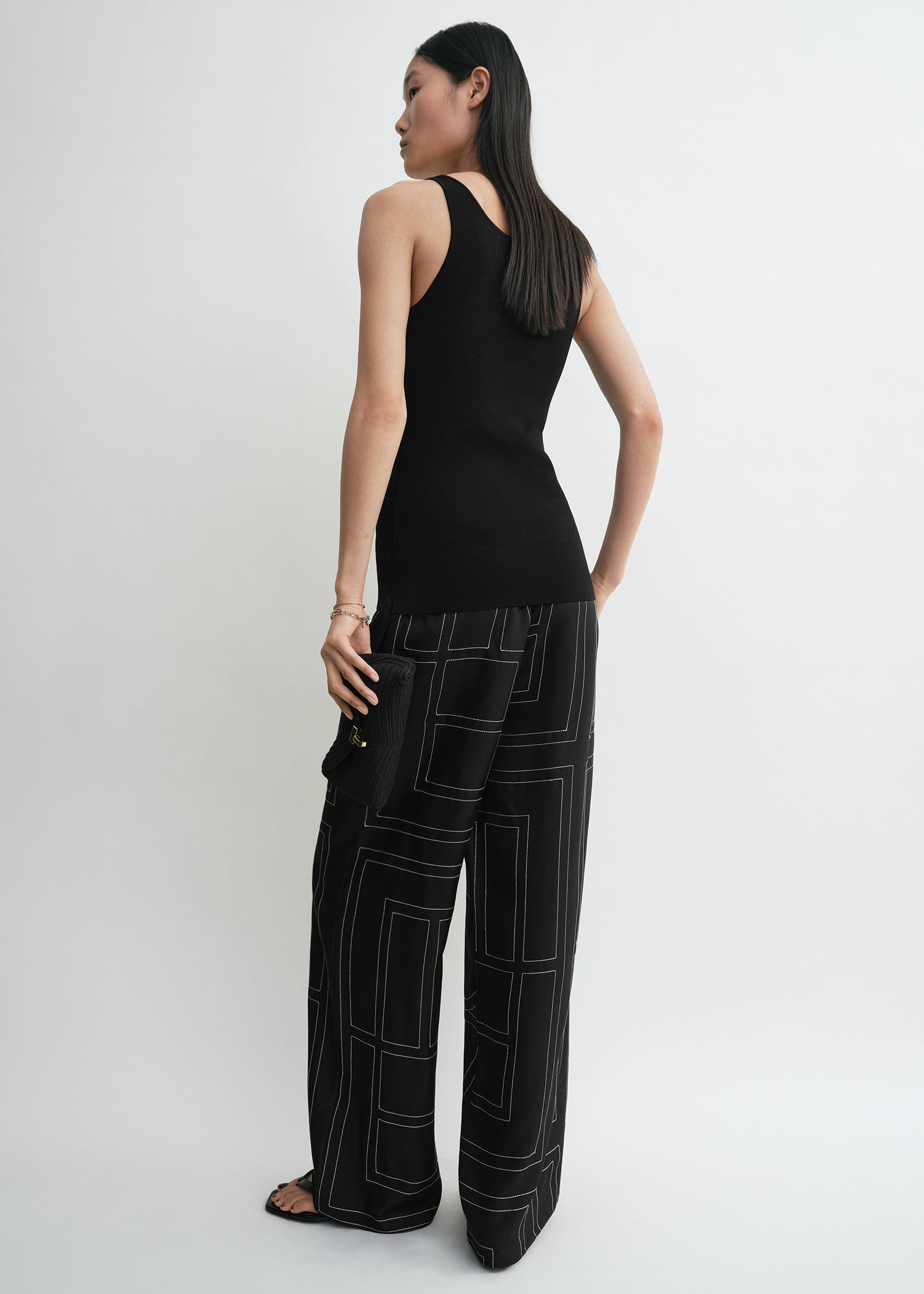 Monogram silk pj bottoms black - 4