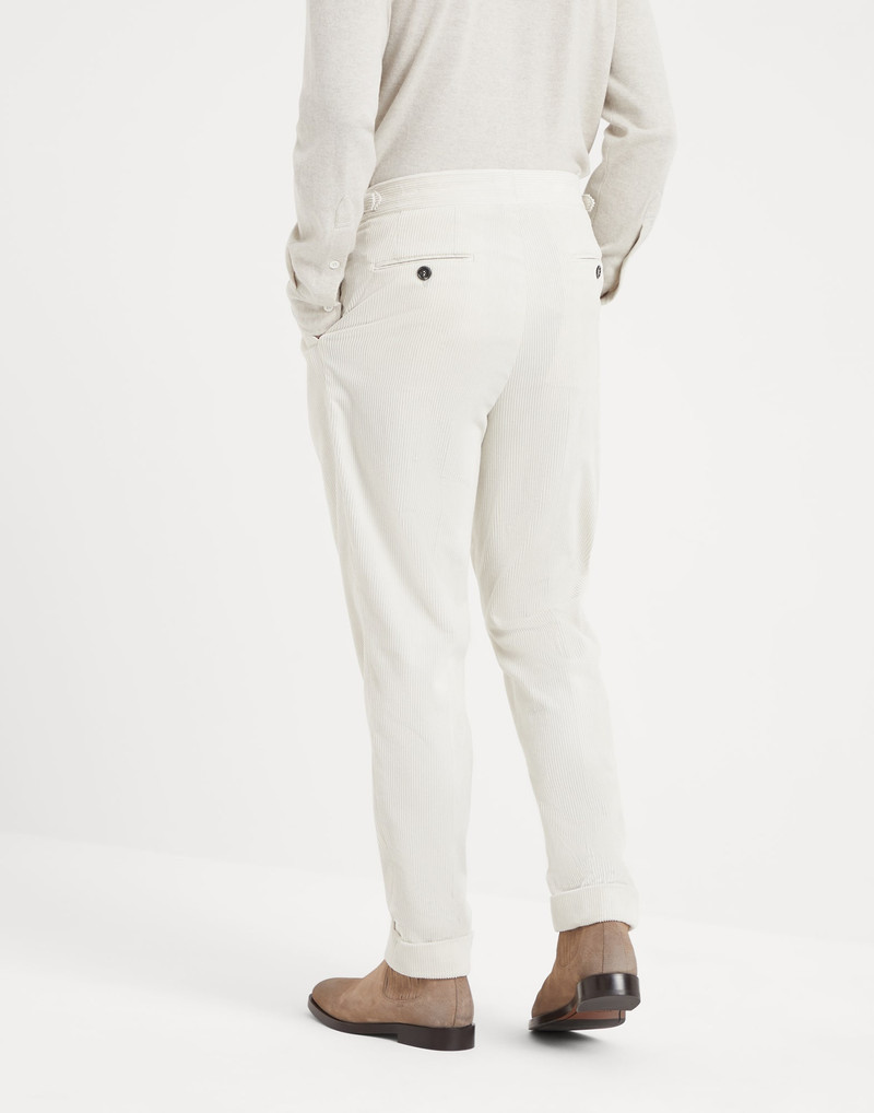 Brunello Cucinelli Comfort cotton and cashmere corduroy tailor fit trousers with reversed double pleats and waist tabs outlook
