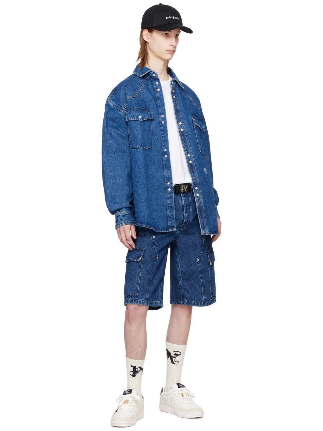 Indigo Monogram Workwear Denim Shorts - 4