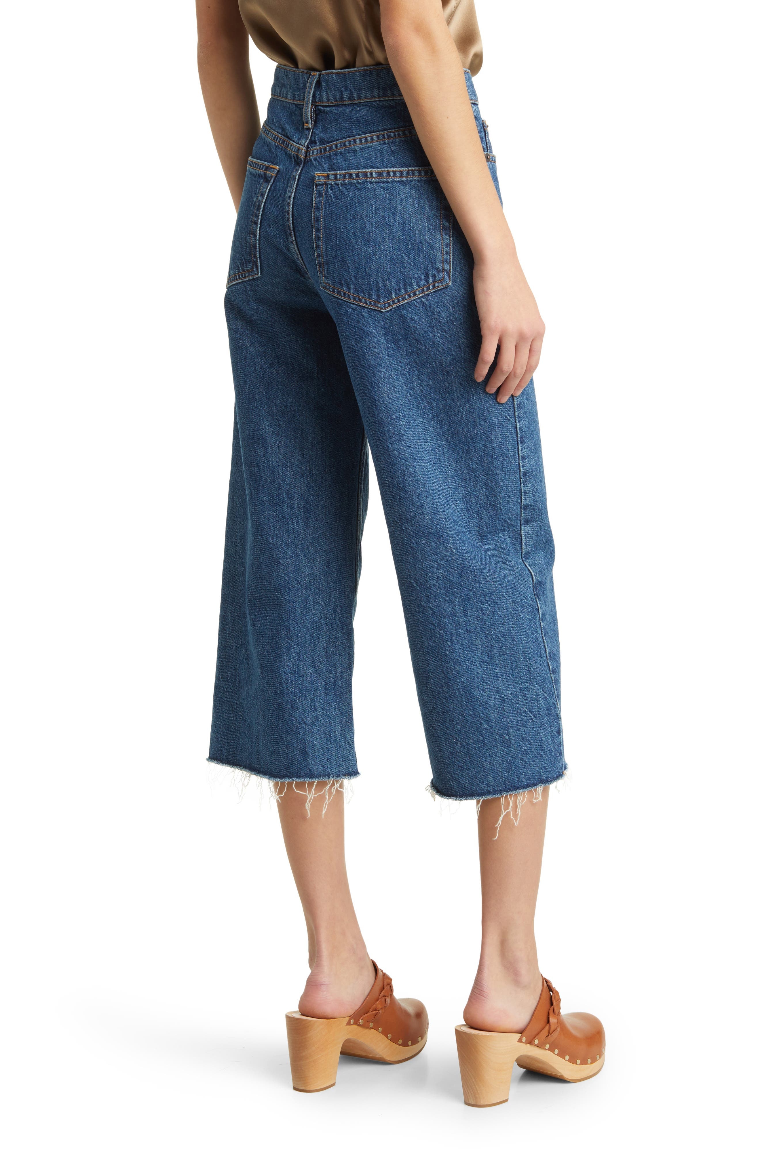 High Waist Raw Hem Capri Jeans - 2
