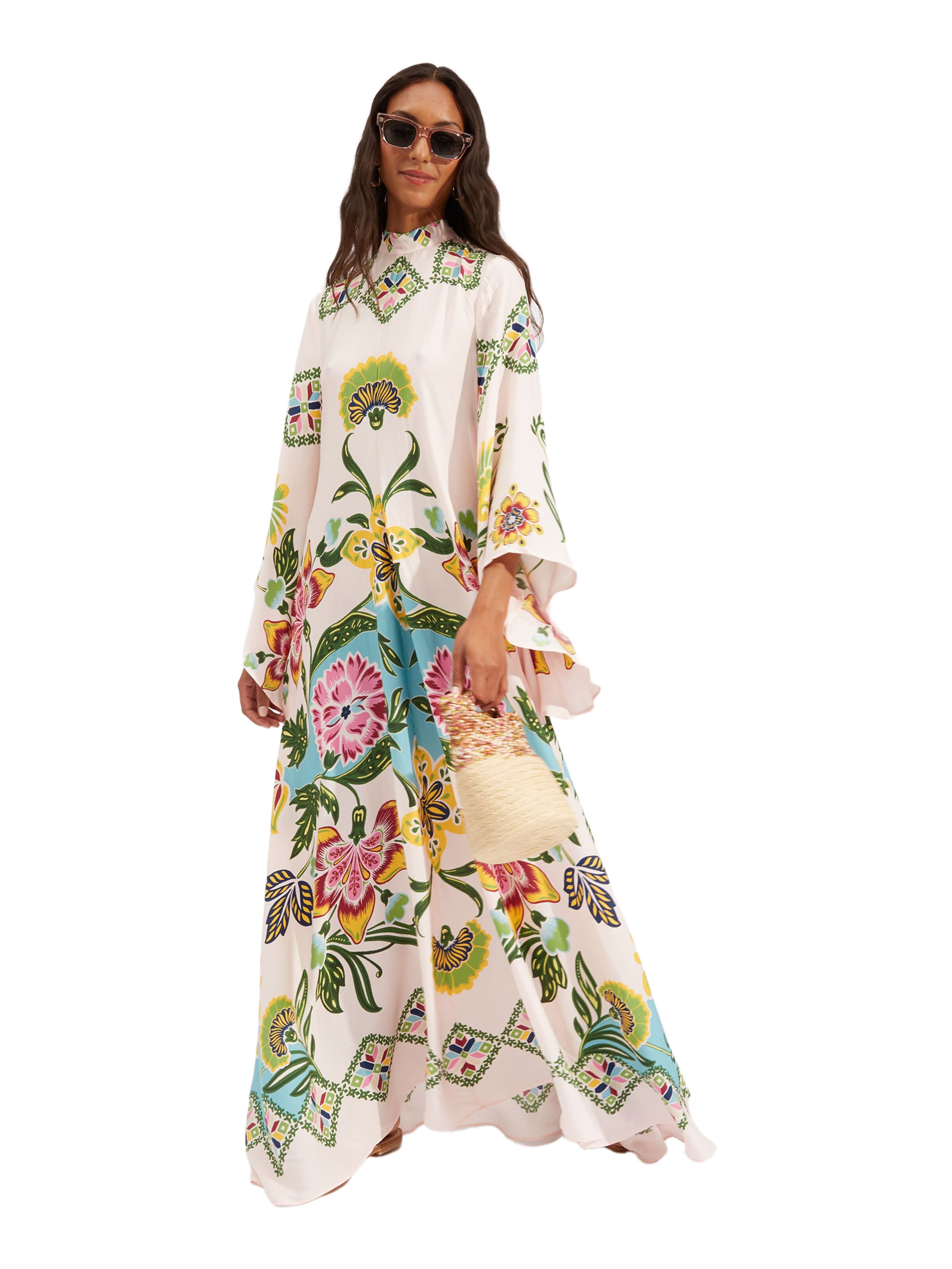 La DoubleJ Magnifico Dress Placée Folk Flowers Azzurro Pink at Nordstrom - 1