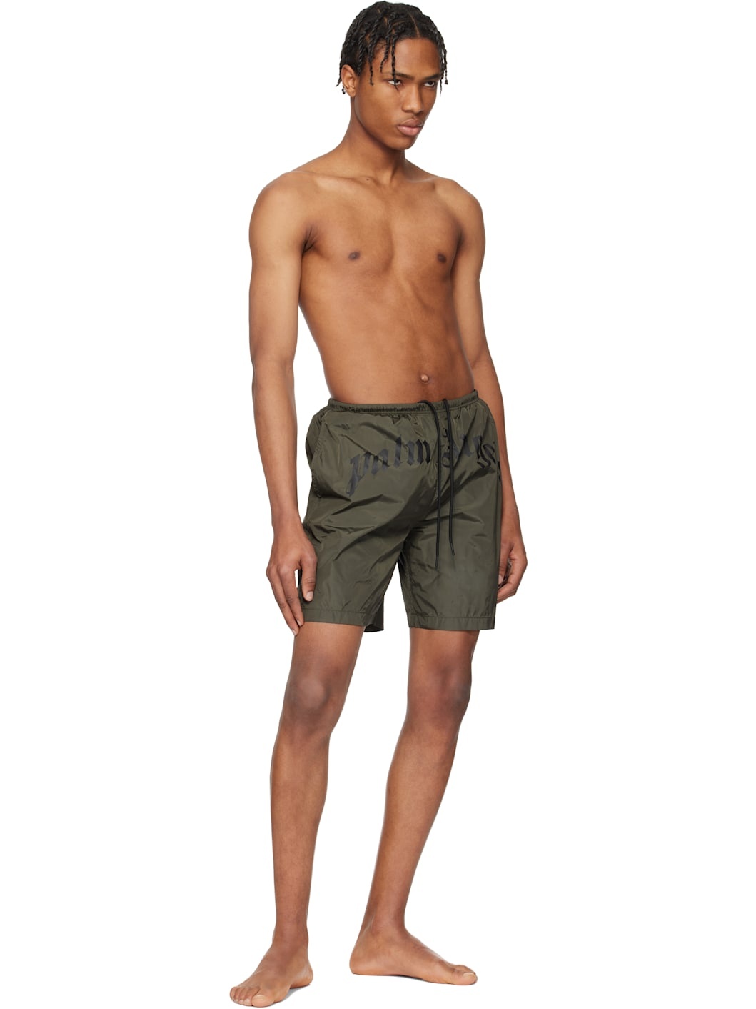 Khaki Curved Logo Swim Shorts - 4