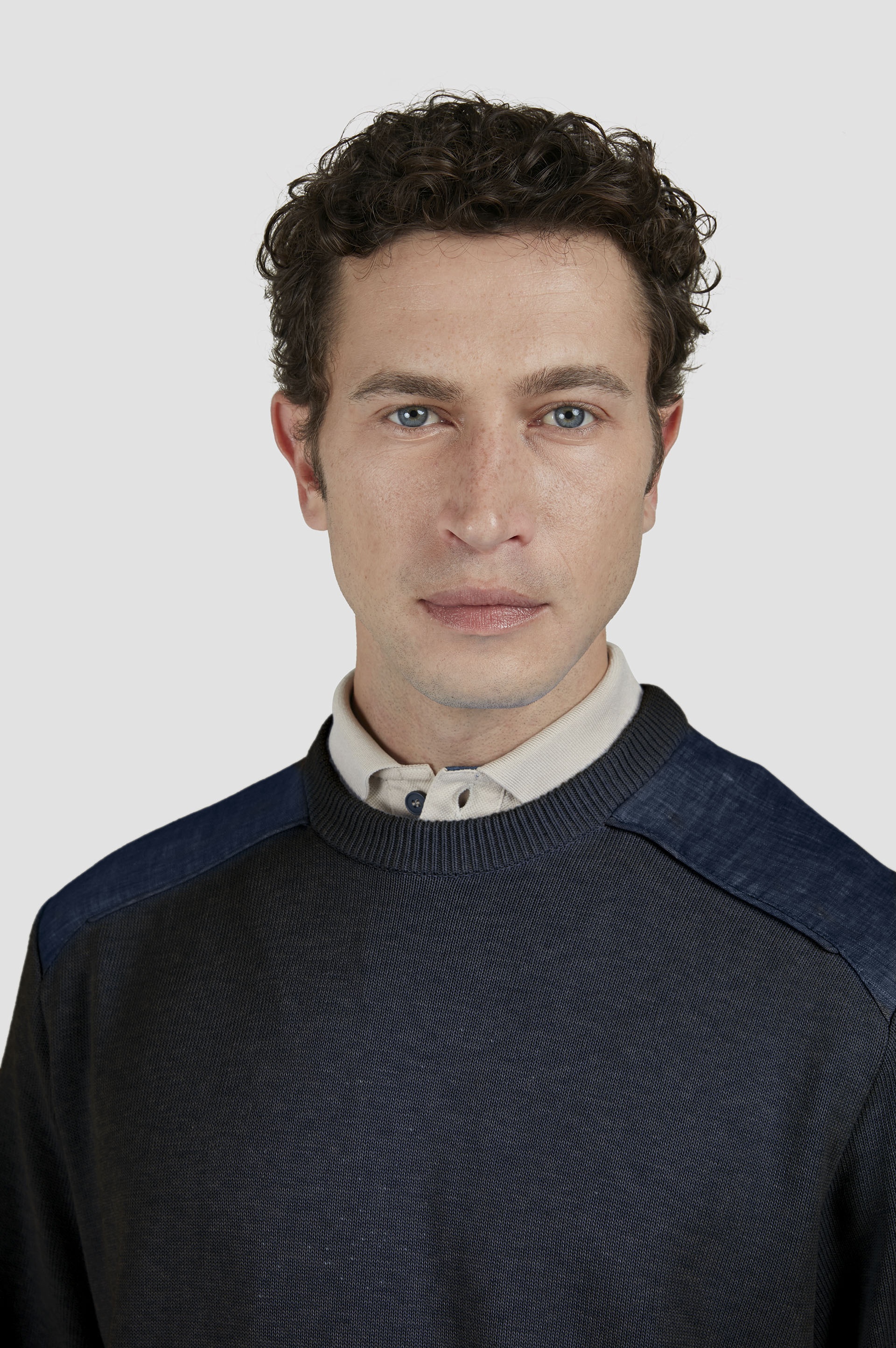 CREW NECK SWEATER IN FRESCO COTTON WITH LINEN DETAILS - 4