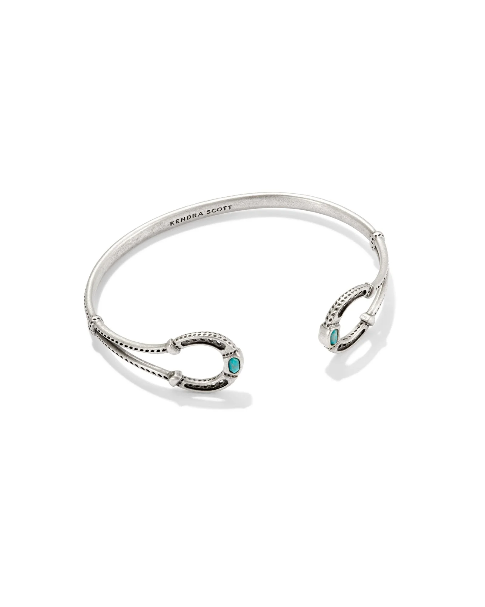 Noble Vintage Silver Horseshoe Cuff Bracelet in Variegated Dark Teal Magnesite - 1