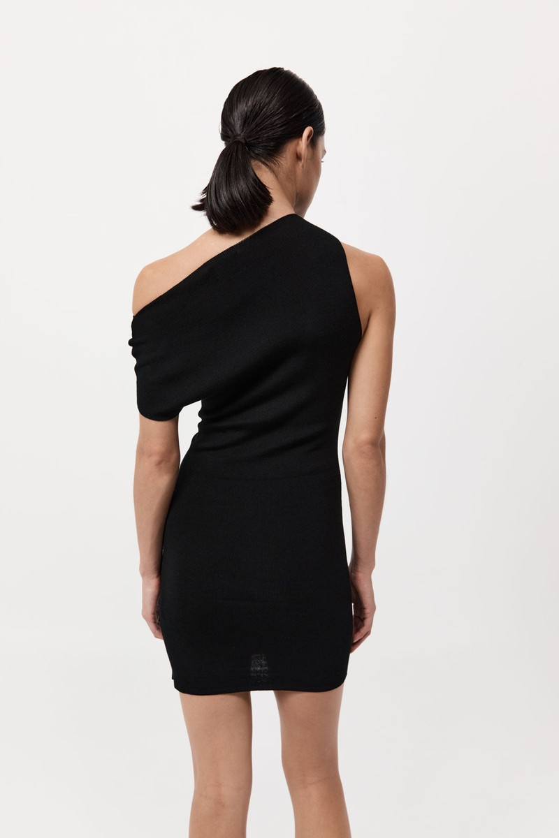 Asymmetric Knit Mini Dress - Black 5