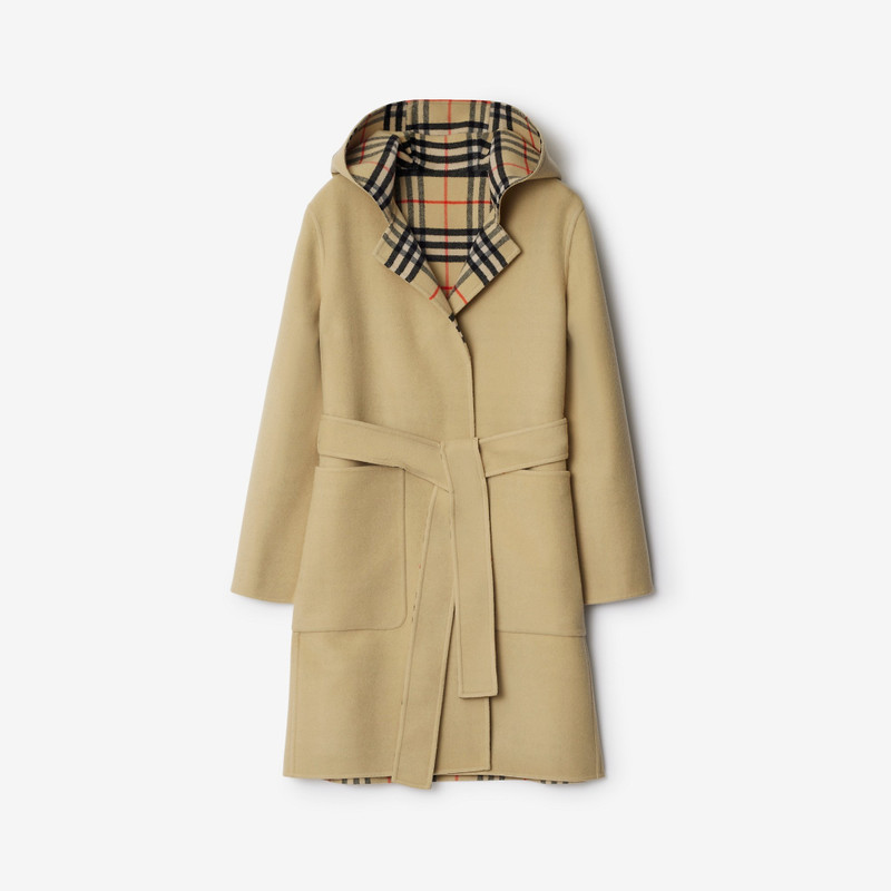 Mid-length Reversible Check Wool Car Coat - 1
