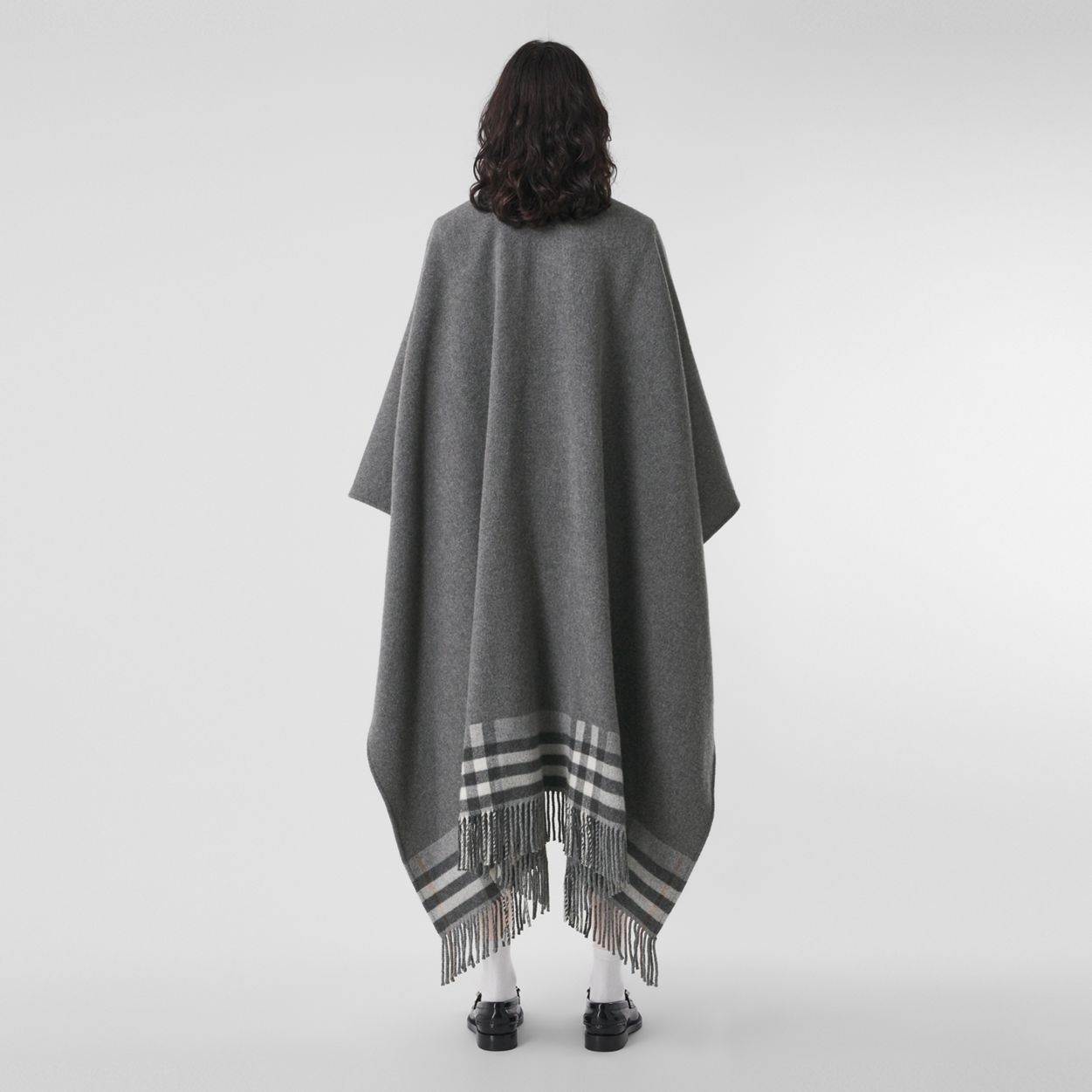 Reversible Check Wool Cashmere Cape - 3