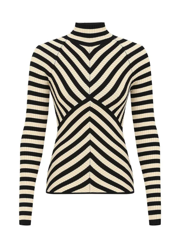Valiant Deco Stripe Top in Black/Cream - 1
