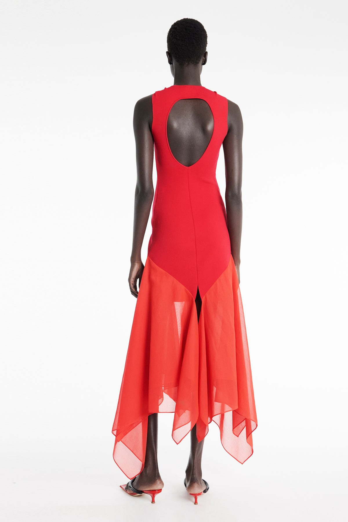 KNIT DRESS WITH ORGANZA INSERTS RED - 3