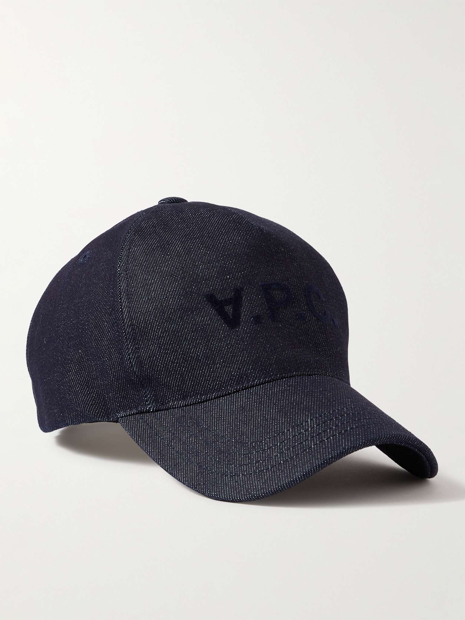 Logo-Flocked Denim Baseball Cap - 1