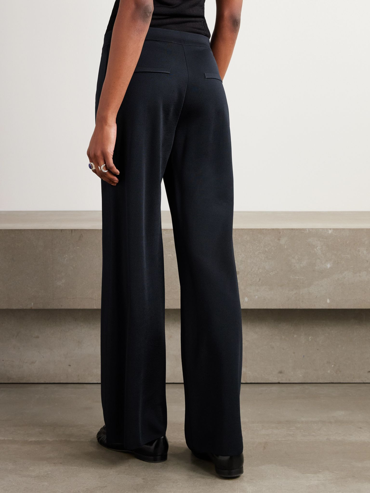 Gene pleated twill wide-leg trousers Navy - 3