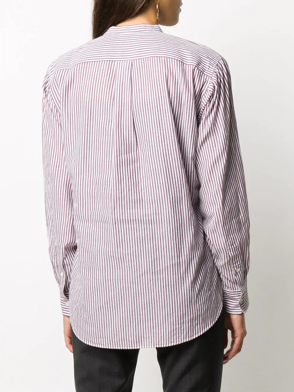 pleated-bib striped shirt - 4