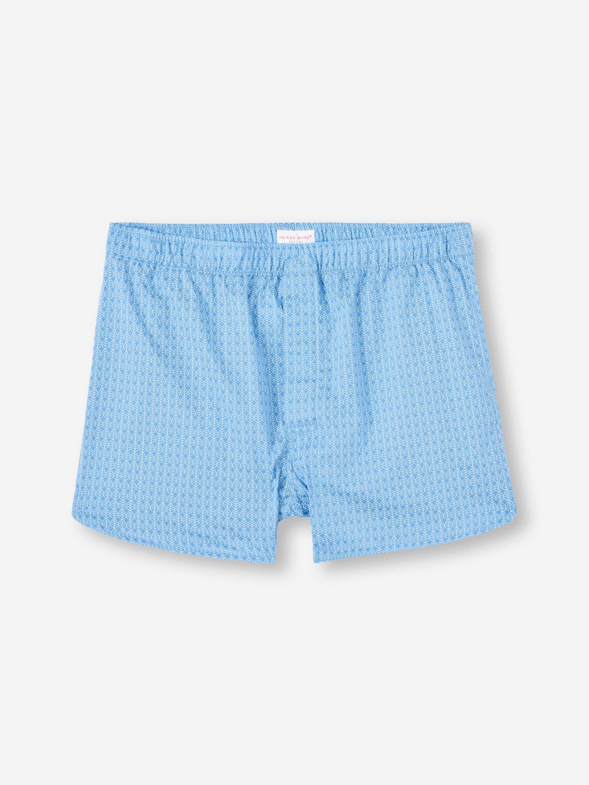 Men's Modern Fit Boxers Cotton Batiste Blue Jungle Leaf Print - 2