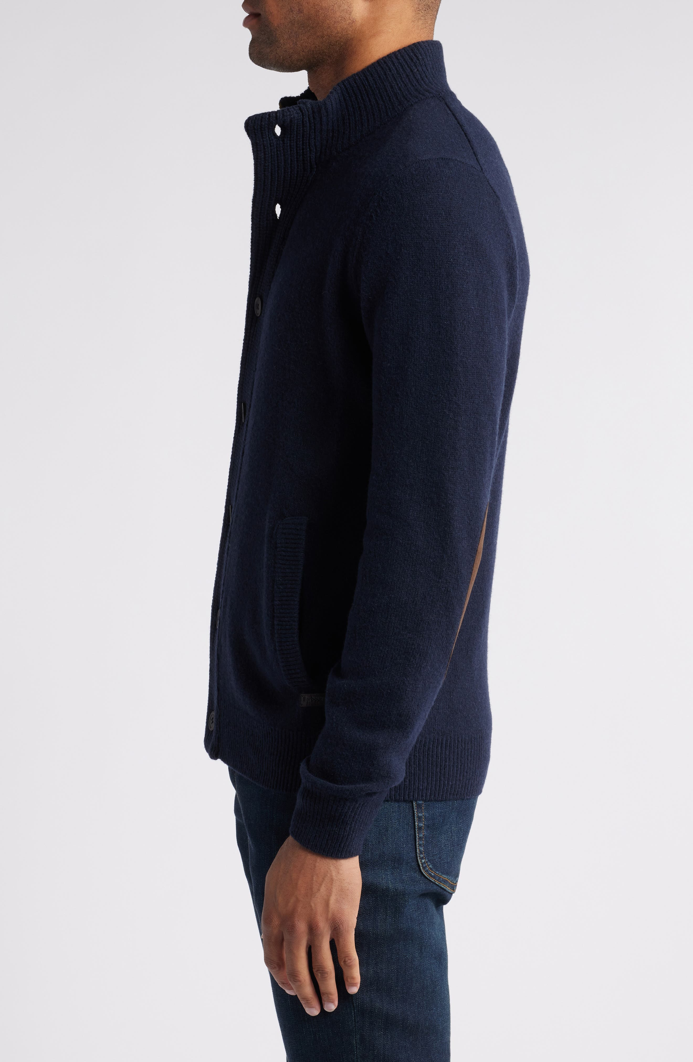 Barbour Wool Button & Zip Front Cardigan in Navy at Nordstrom - 3