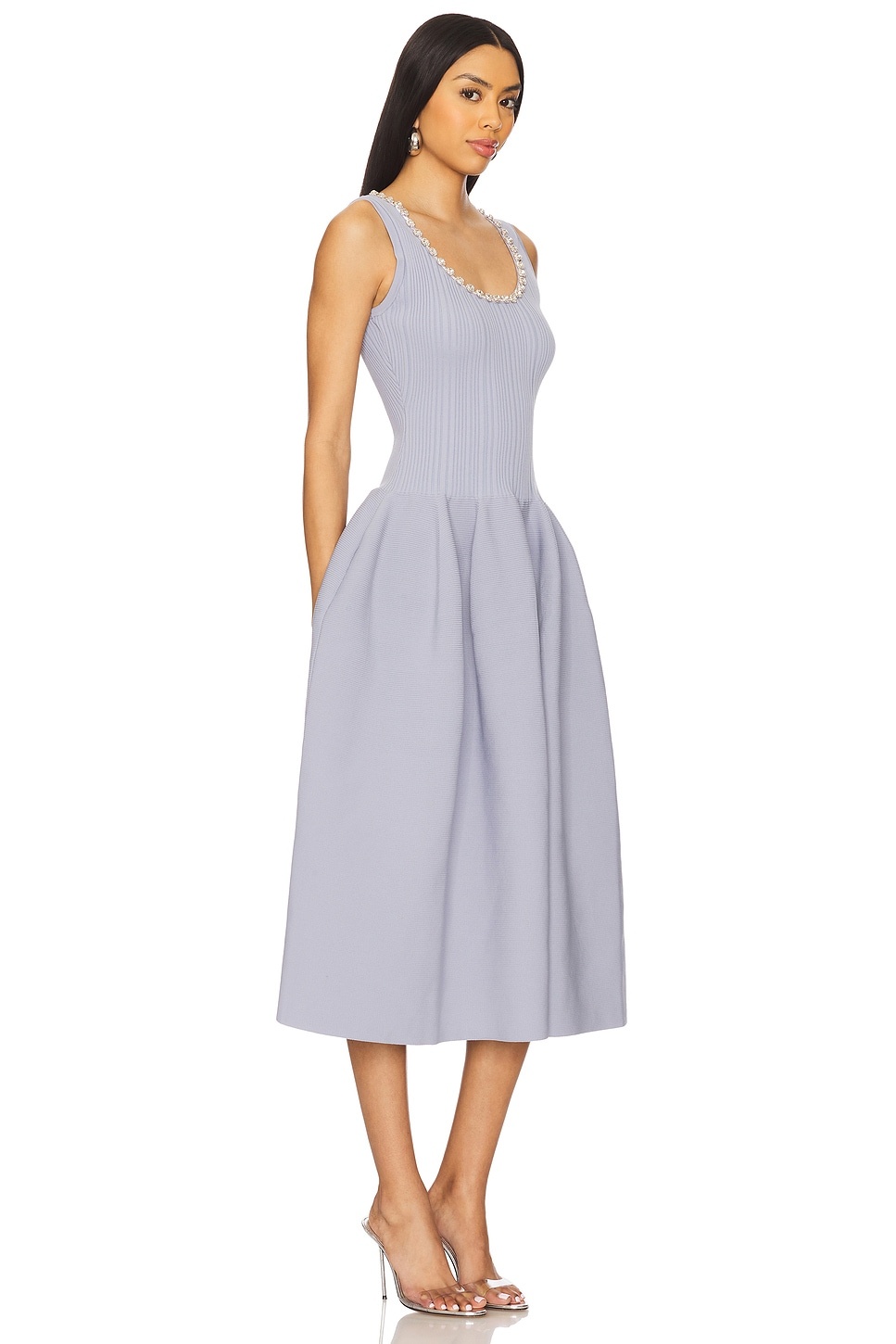 Ribbed Knit Diamante Midi Dress - 2