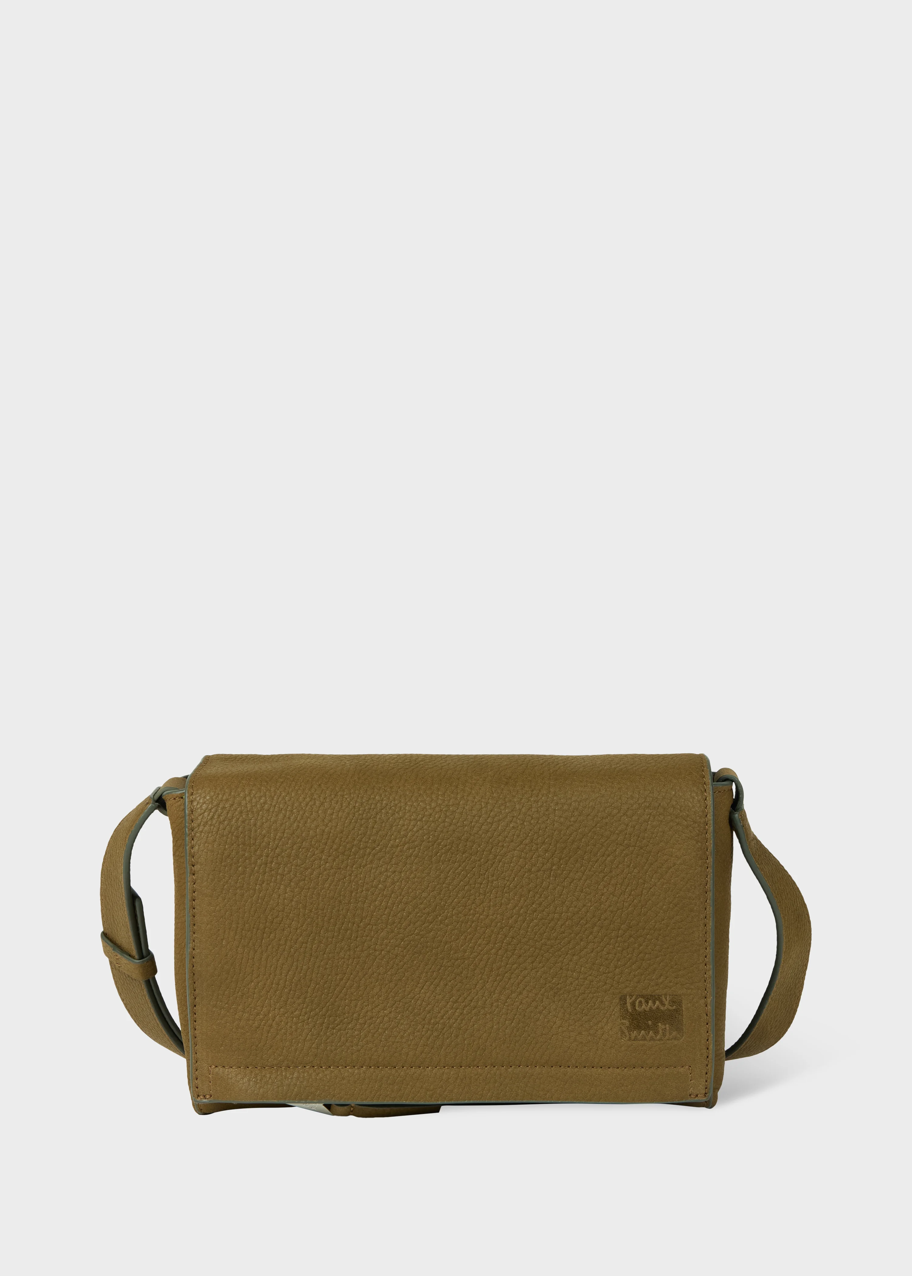 Khaki Leather Flap Over Cross-Body Bag - 1