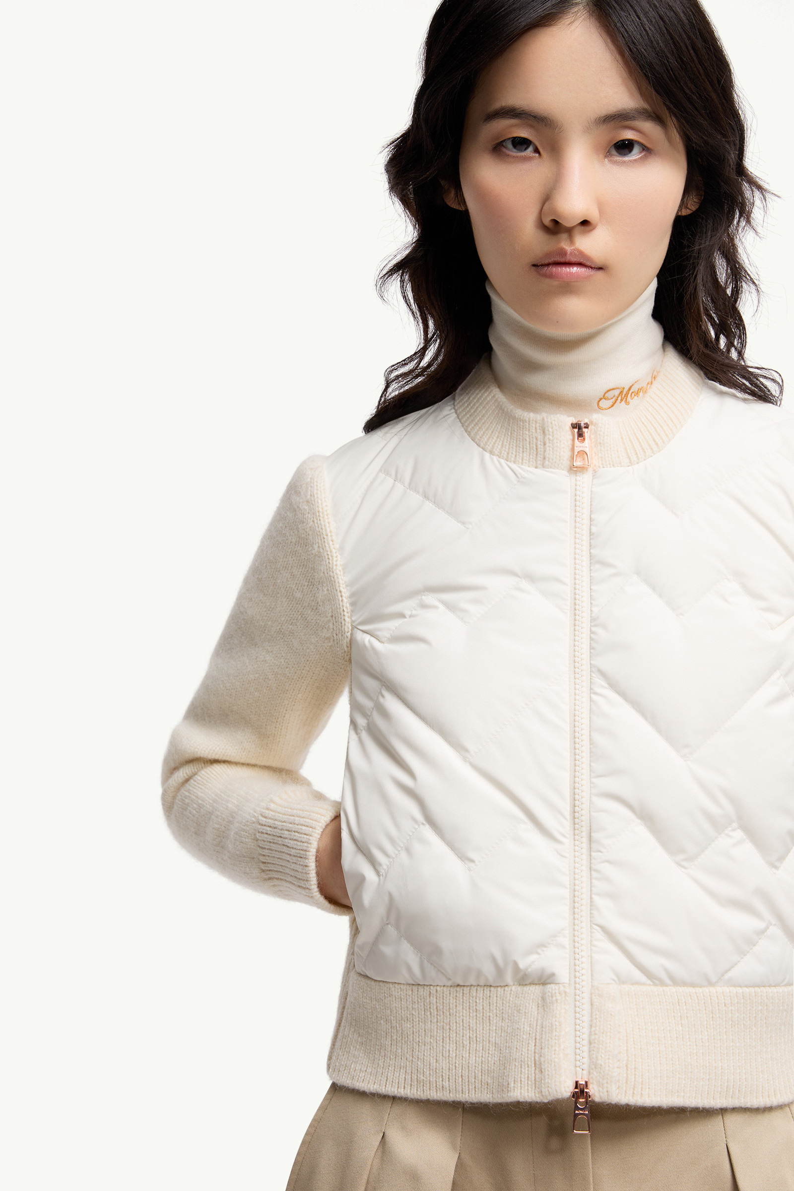 Padded Wool Blend Zip-Up Cardigan - 6