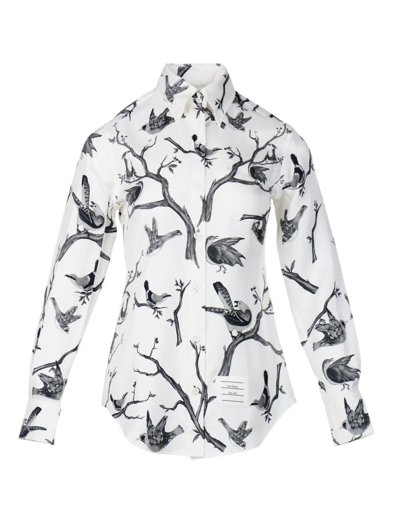 bird print button classic top 1