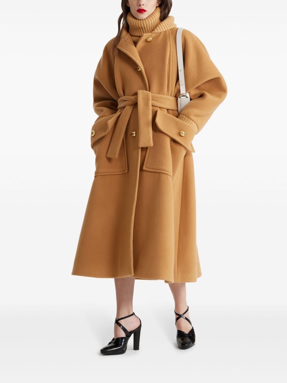 ribbed-collar tied-waist coat - 2