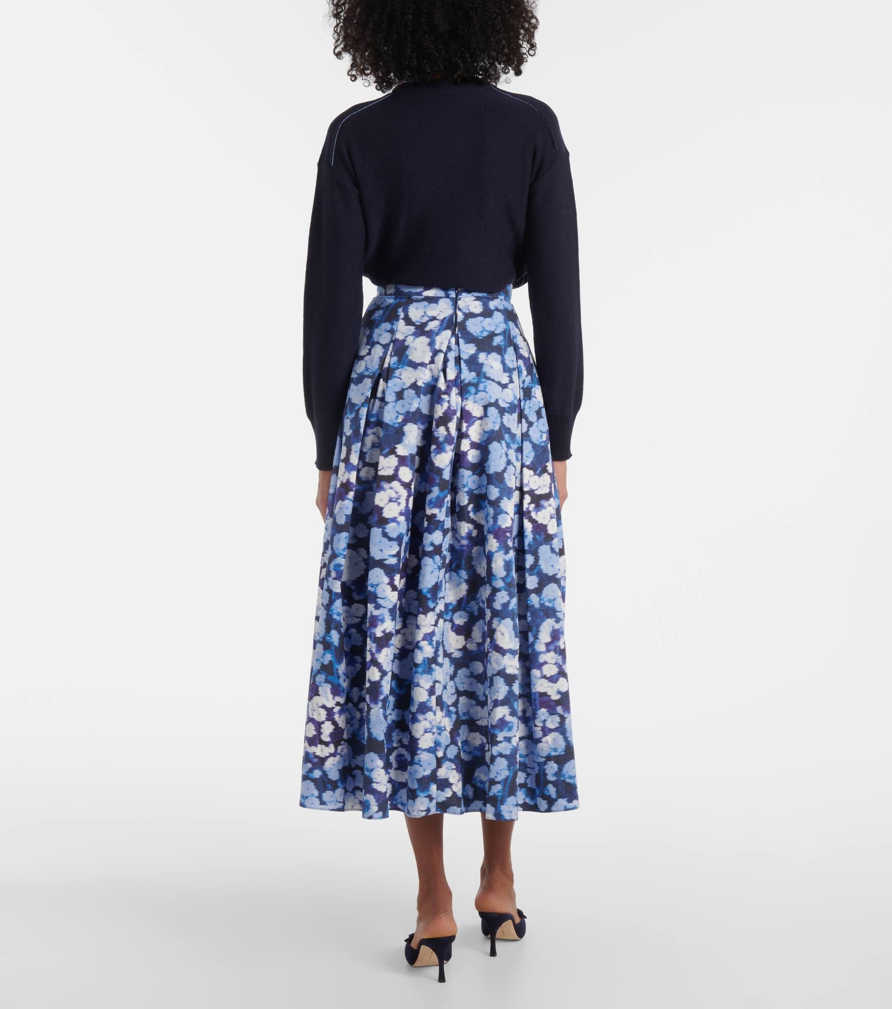 Floral pleated cotton midi skirt - 3