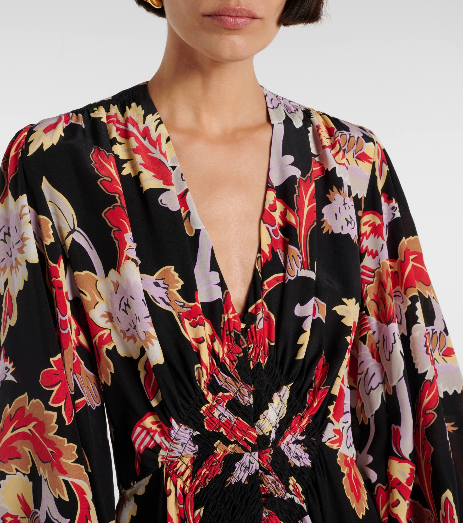 Printed shirred silk maxi dress - 4