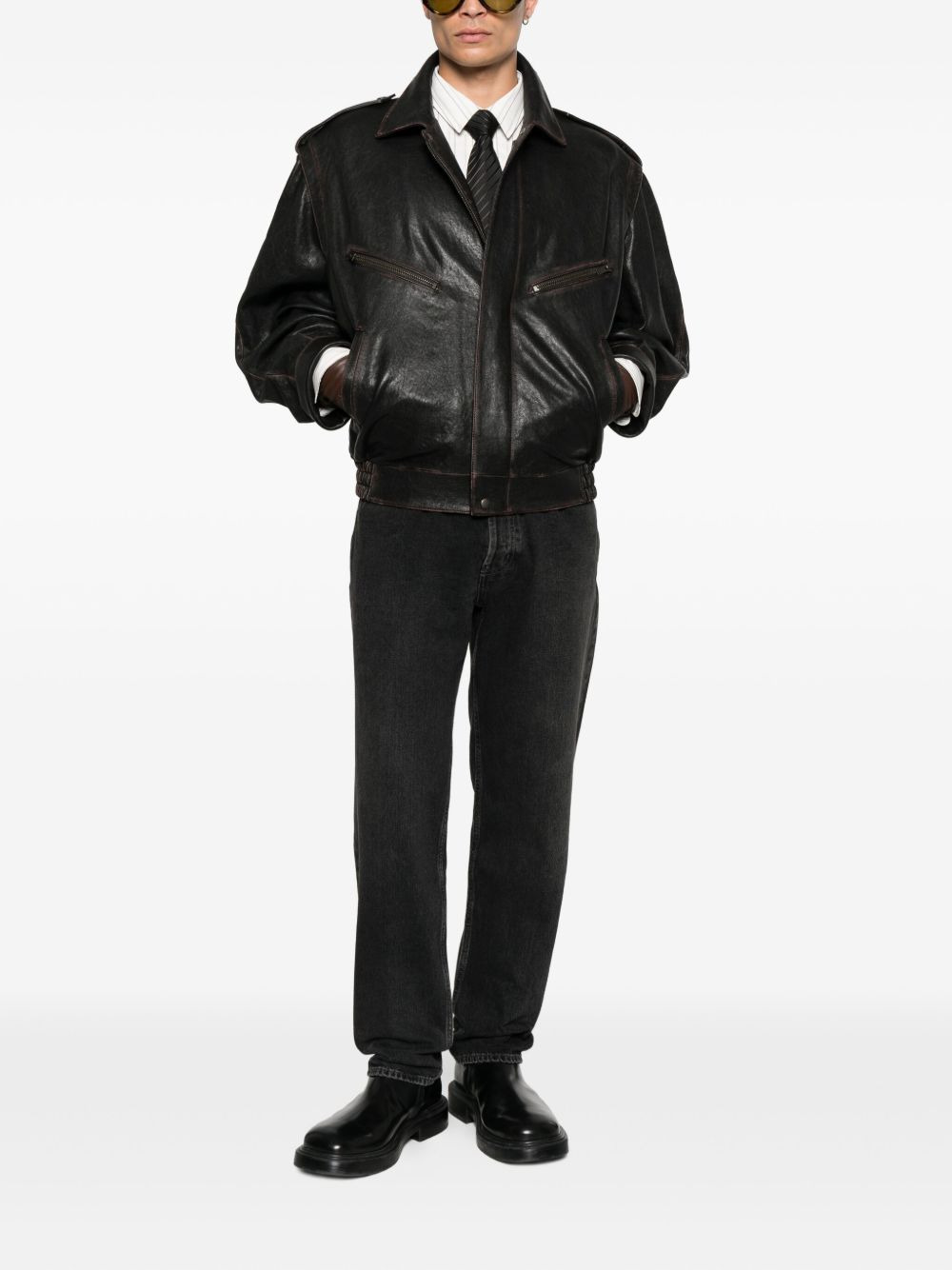 leather zip-fastening jacket - 2