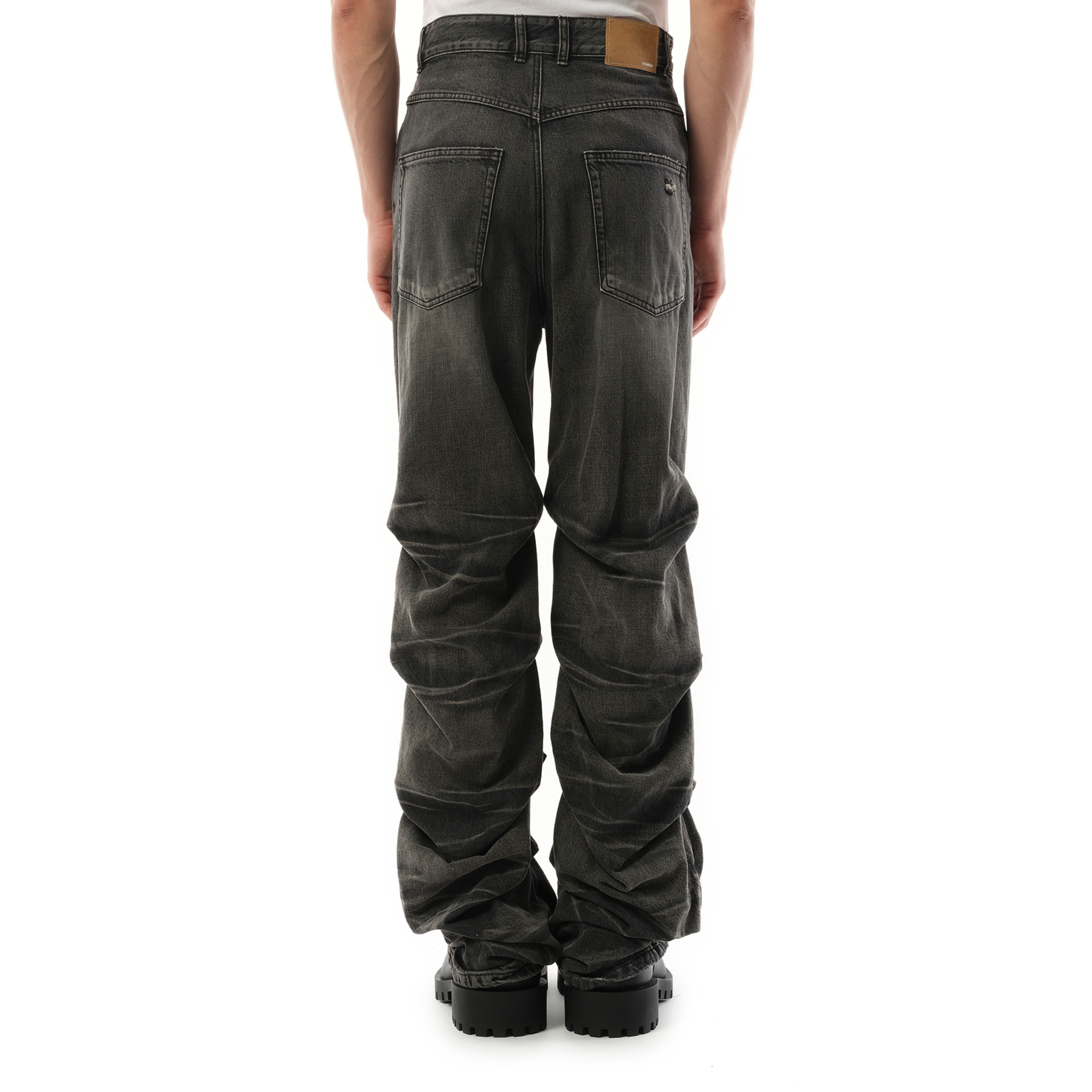 Wrinkled Straight Denim Trousers in Black - 6